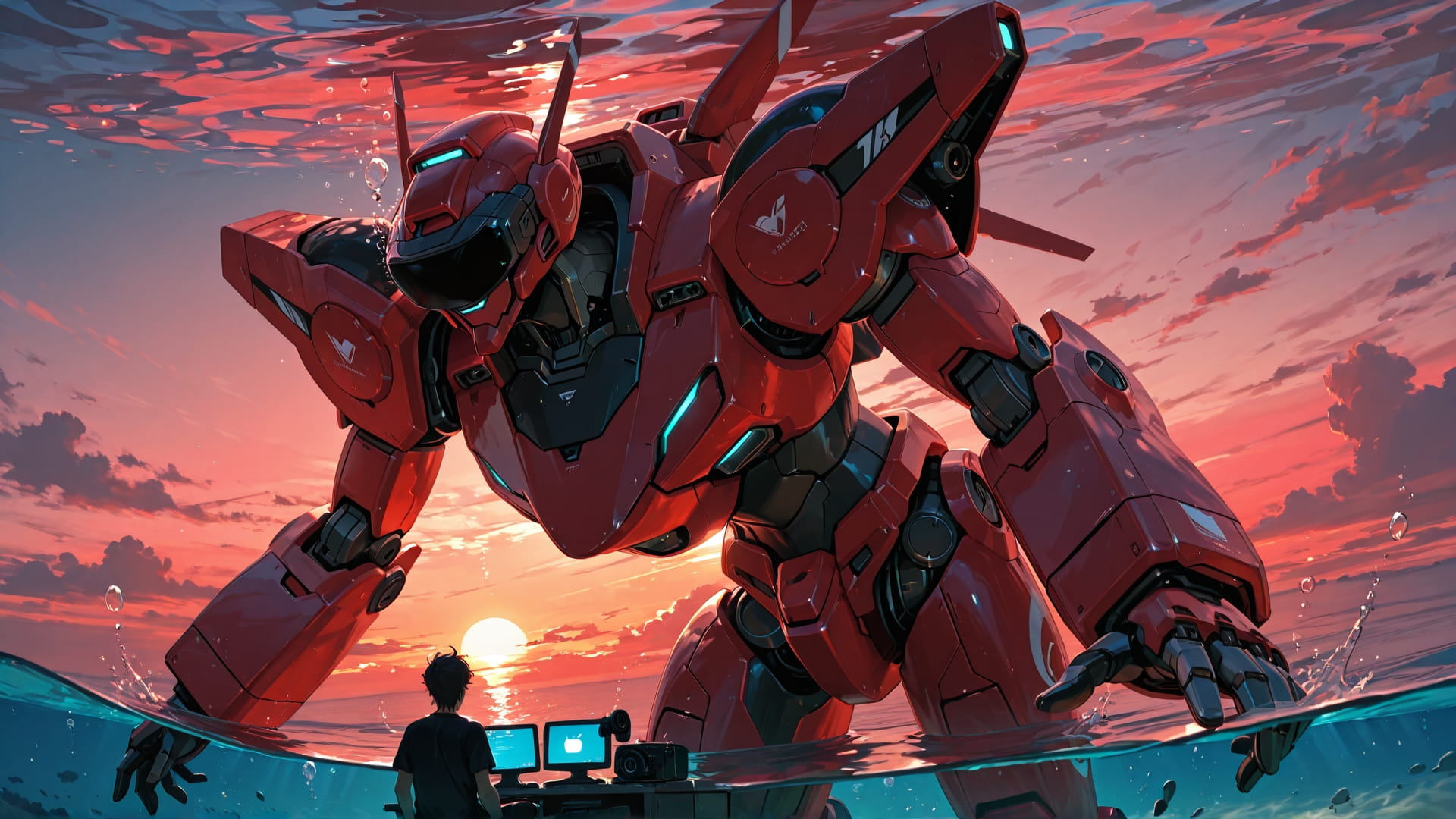 Red Sunset Sea MR smartphone wallpaper free download, vertical 16:9 format, Red, Sunset, Sea, Summer