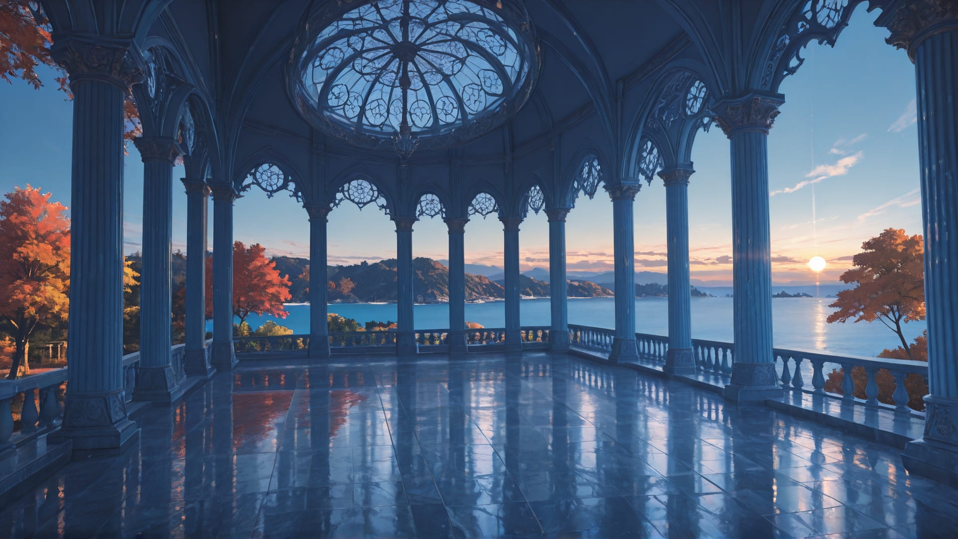 Blue Afternoon Sea Marble smartphone wallpaper free download, vertical 16:9 format, Blue, Afternoon, Sea, Autumn 001