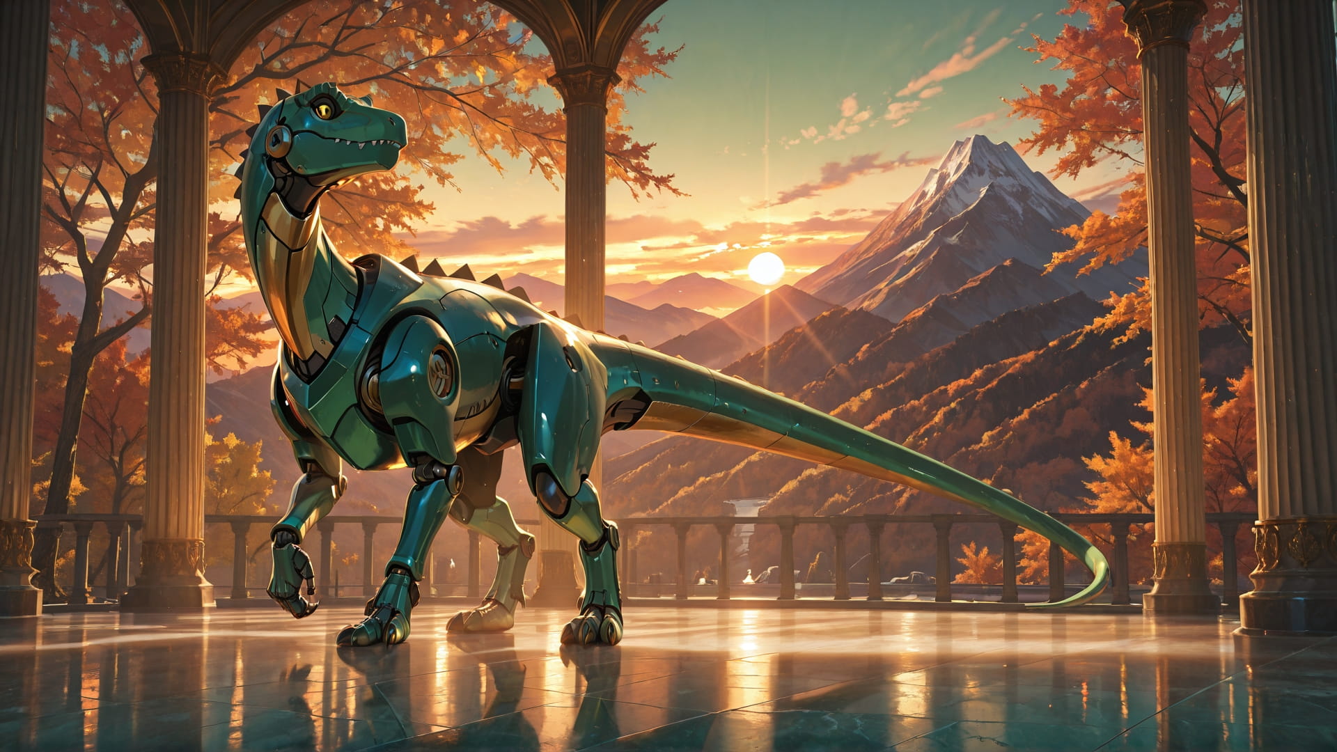 Green Sunset Mountain Marble smartphone wallpaper free download, vertical 16:9 format, Green, Sunset, Mountain, Autumn