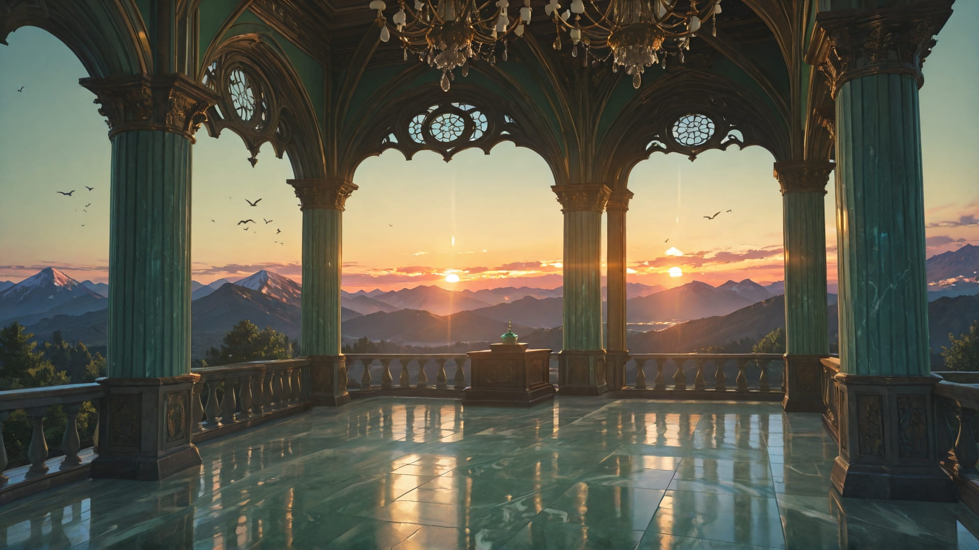 Green Sunset Mountain Marble smartphone wallpaper free download, vertical 16:9 format, Green, Sunset, Mountain, Spring