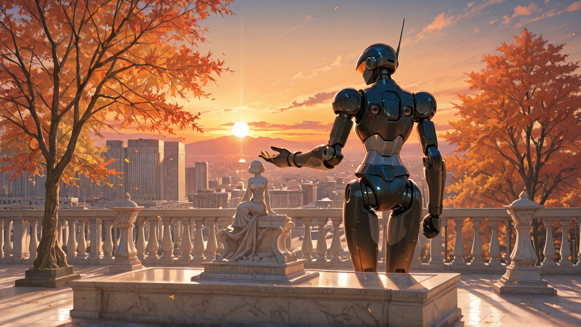 Orange Sunset City Marble smartphone wallpaper free download, vertical 16:9 format, Orange, Sunset, City, Autumn