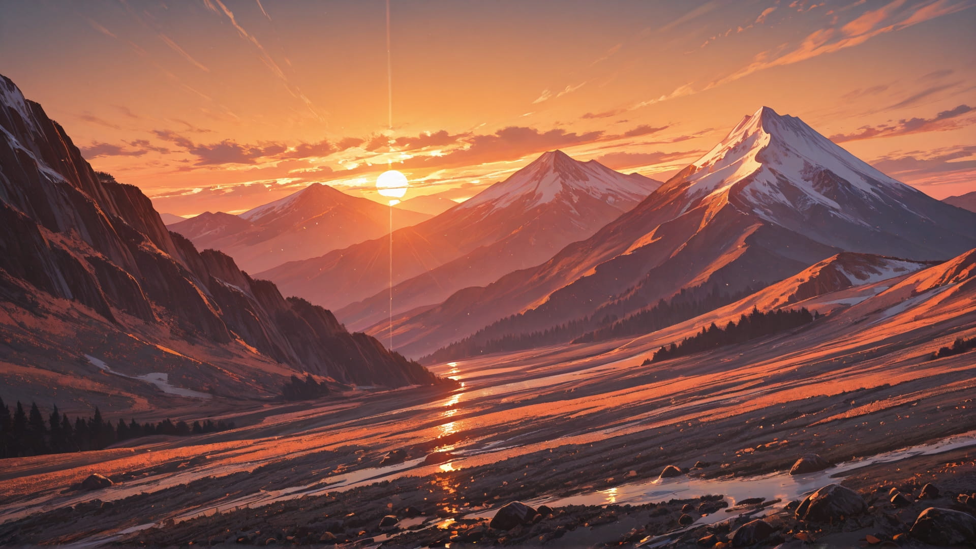 Orange Sunset Mountain Marble smartphone wallpaper free download, vertical 16:9 format, Orange, Sunset, Mountain, Spring 001