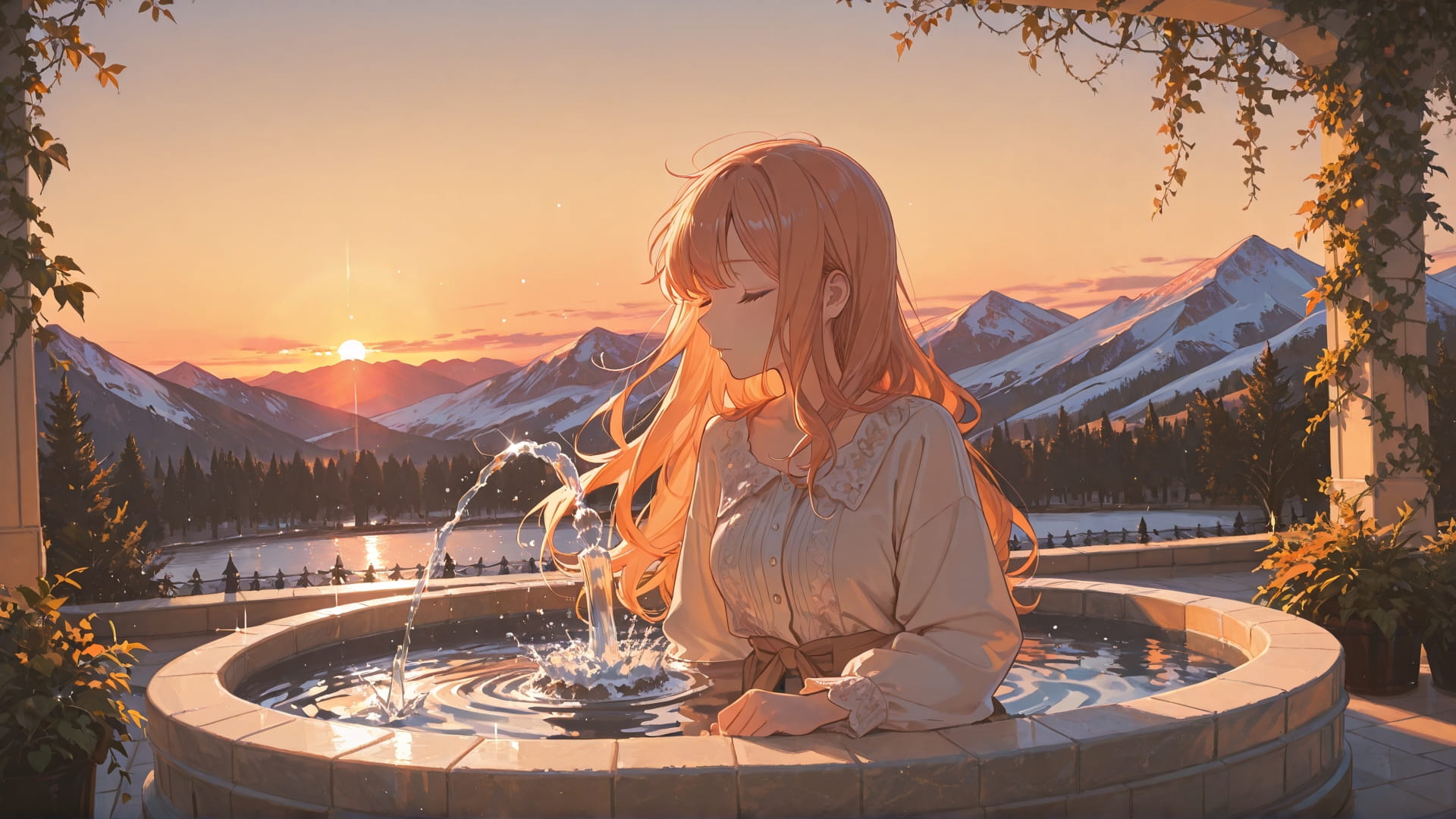 Orange Sunset Mountain Marble smartphone wallpaper free download, vertical 16:9 format, Orange, Sunset, Mountain, Winter