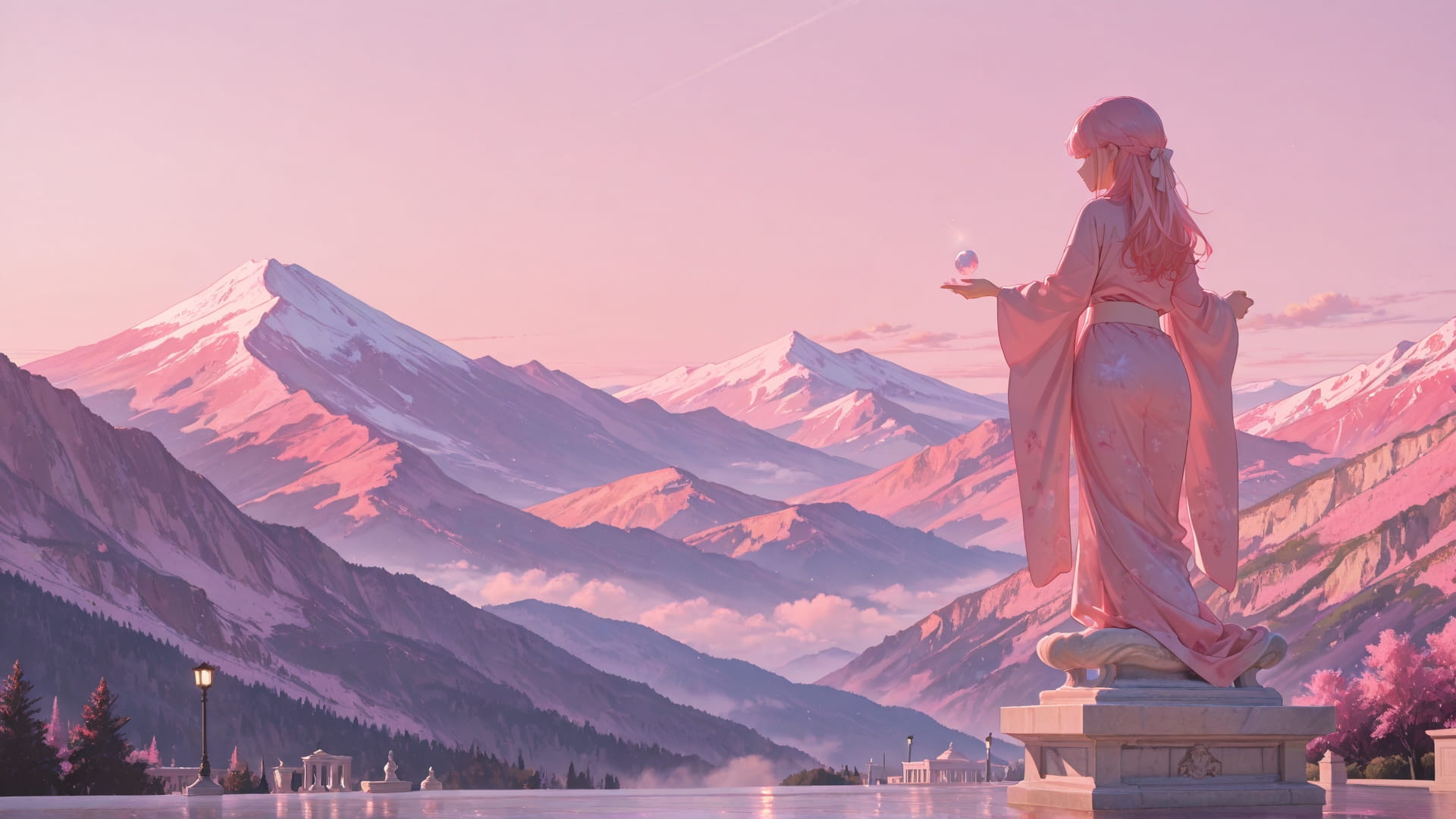 Pink Afternoon Mountain Marble smartphone wallpaper free download, vertical 16:9 format, Pink, Afternoon, Mountain, Spring 001