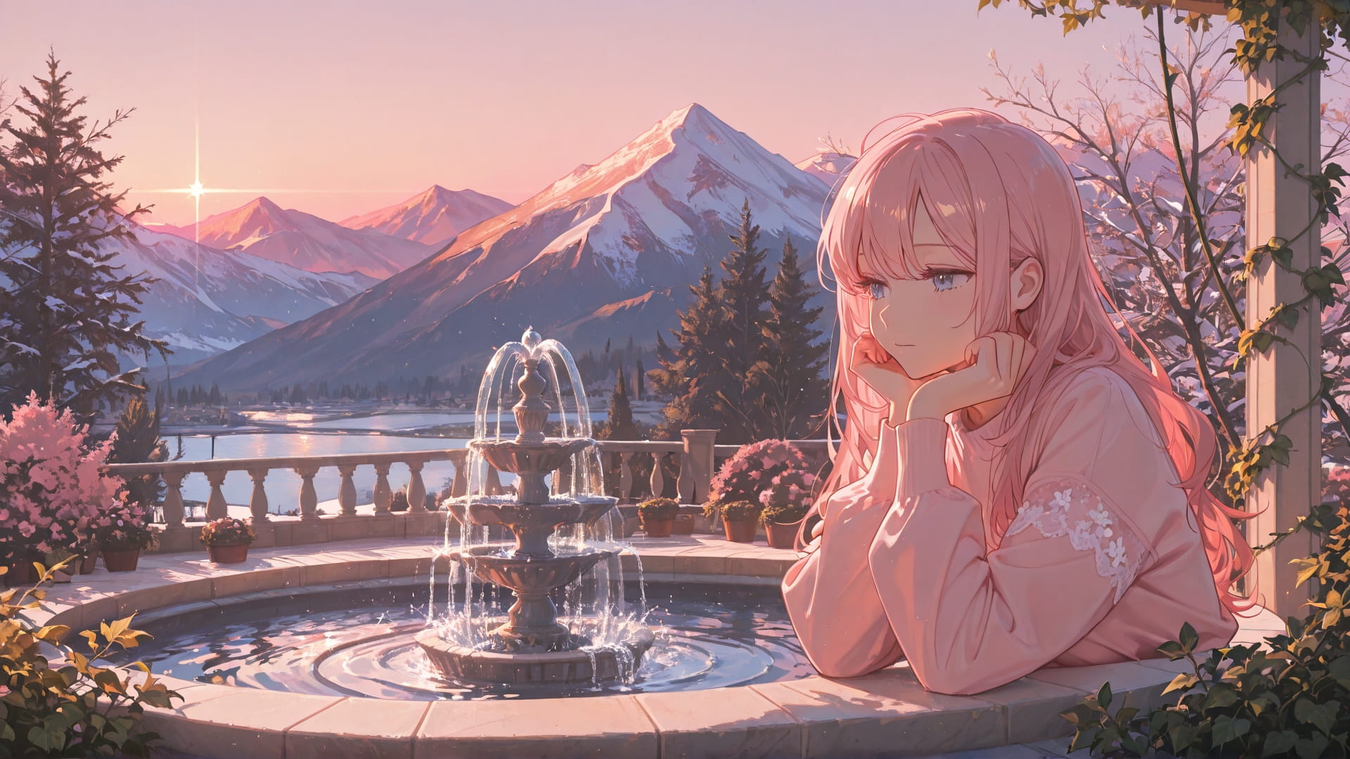 Pink Afternoon Mountain Marble smartphone wallpaper free download, vertical 16:9 format, Pink, Afternoon, Mountain, Winter