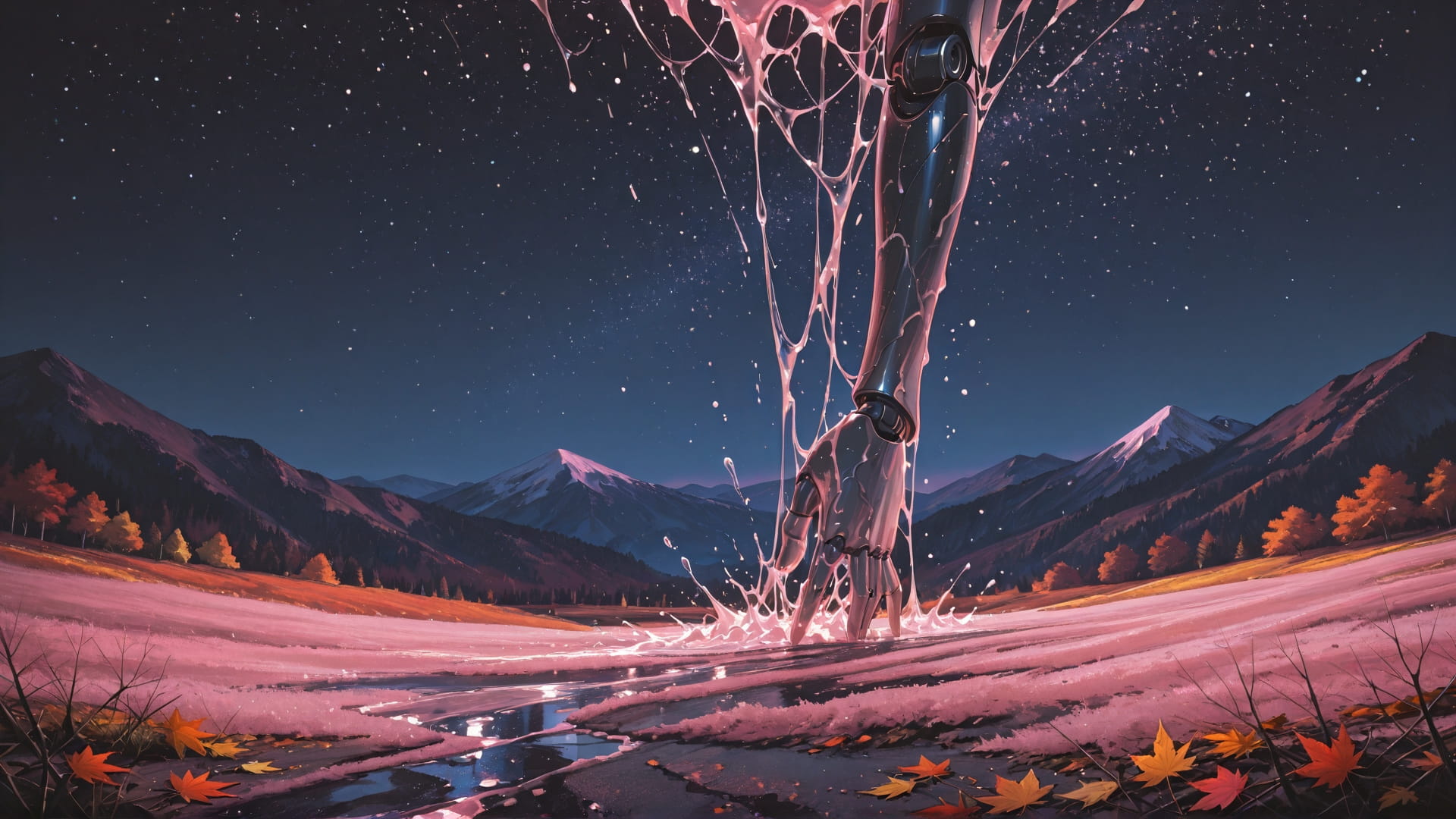 Pink Night Mountain Marble smartphone wallpaper free download, vertical 16:9 format, Pink, Night, Mountain, Autumn