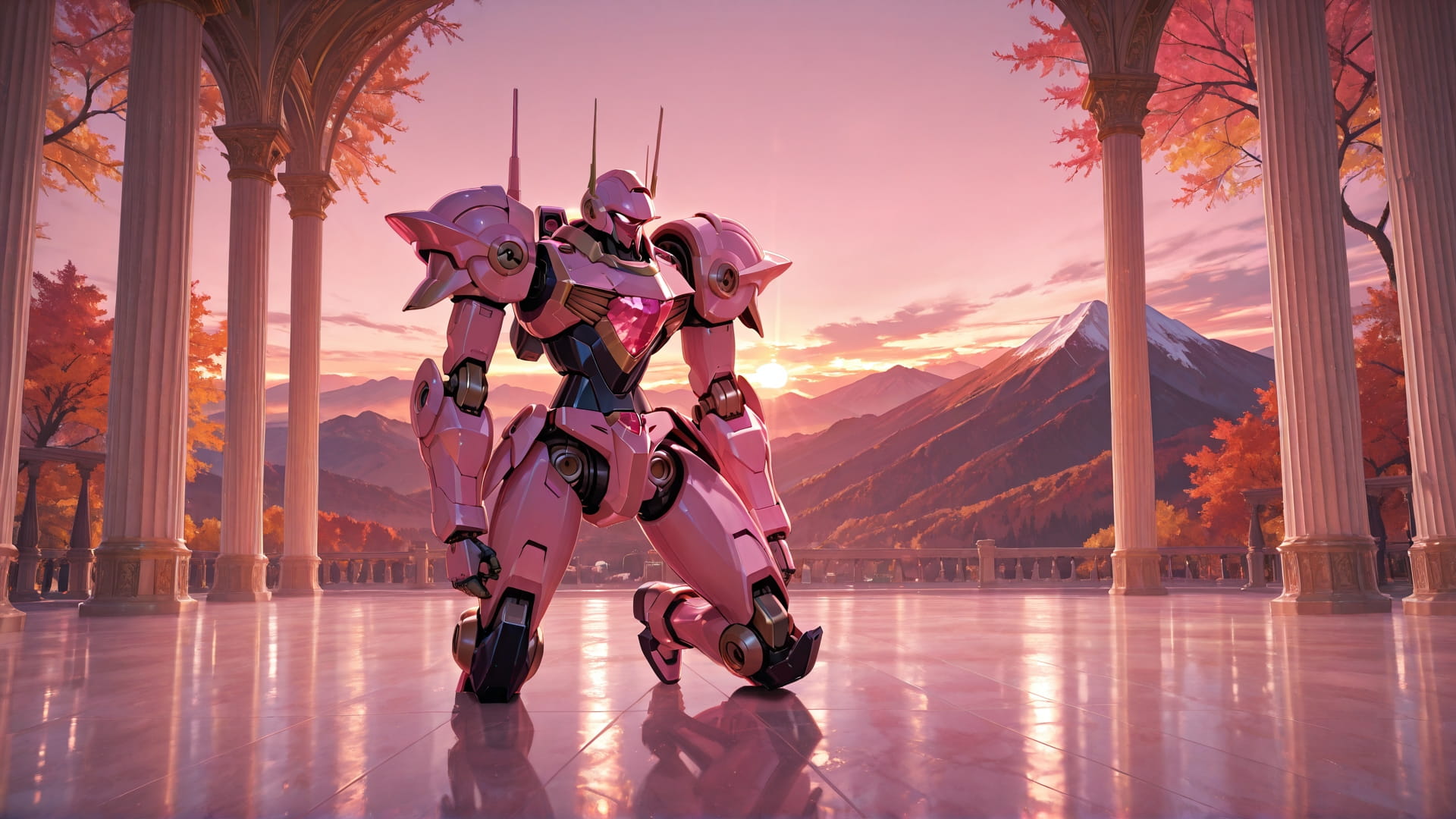 Pink Sunset Mountain Marble smartphone wallpaper free download, vertical 16:9 format, Pink, Sunset, Mountain, Autumn