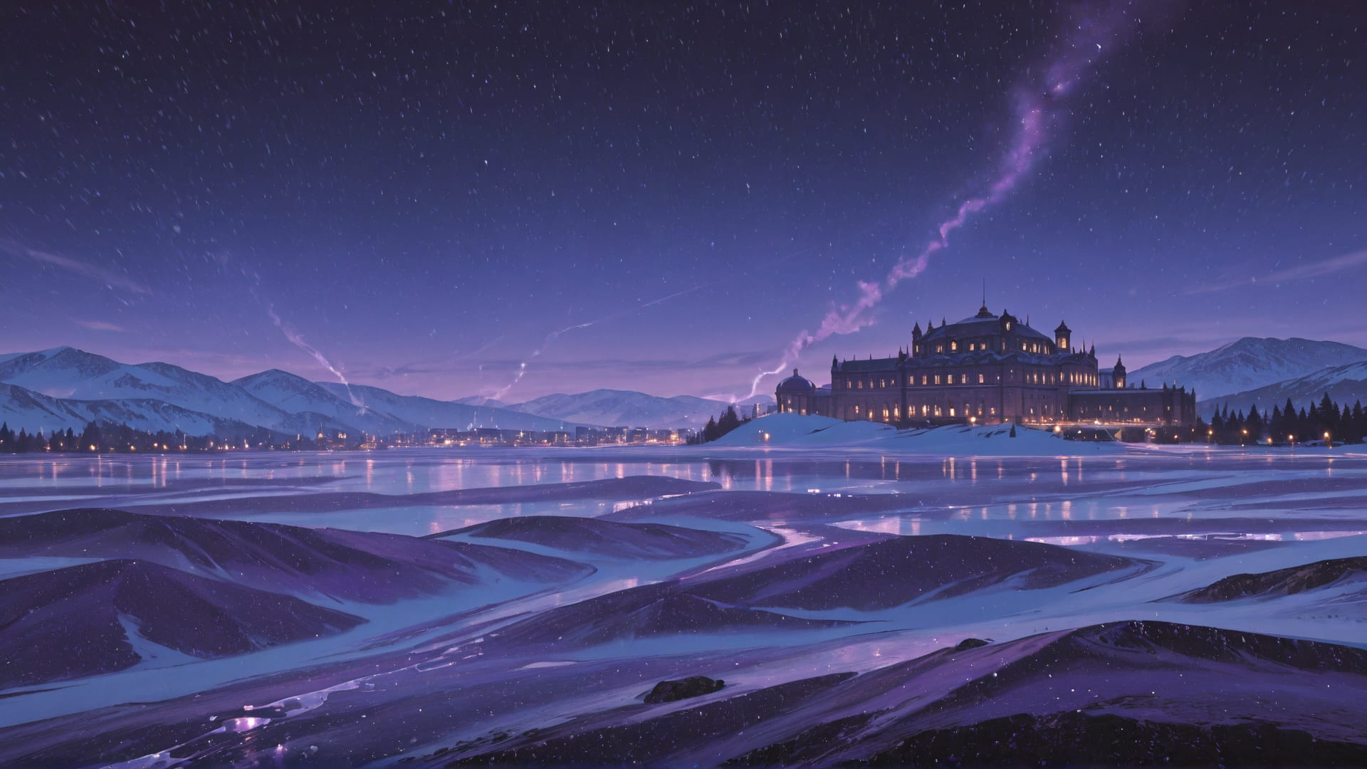 Purple Night City Marble smartphone wallpaper free download, vertical 16:9 format, Purple, Night, City, Winter 001