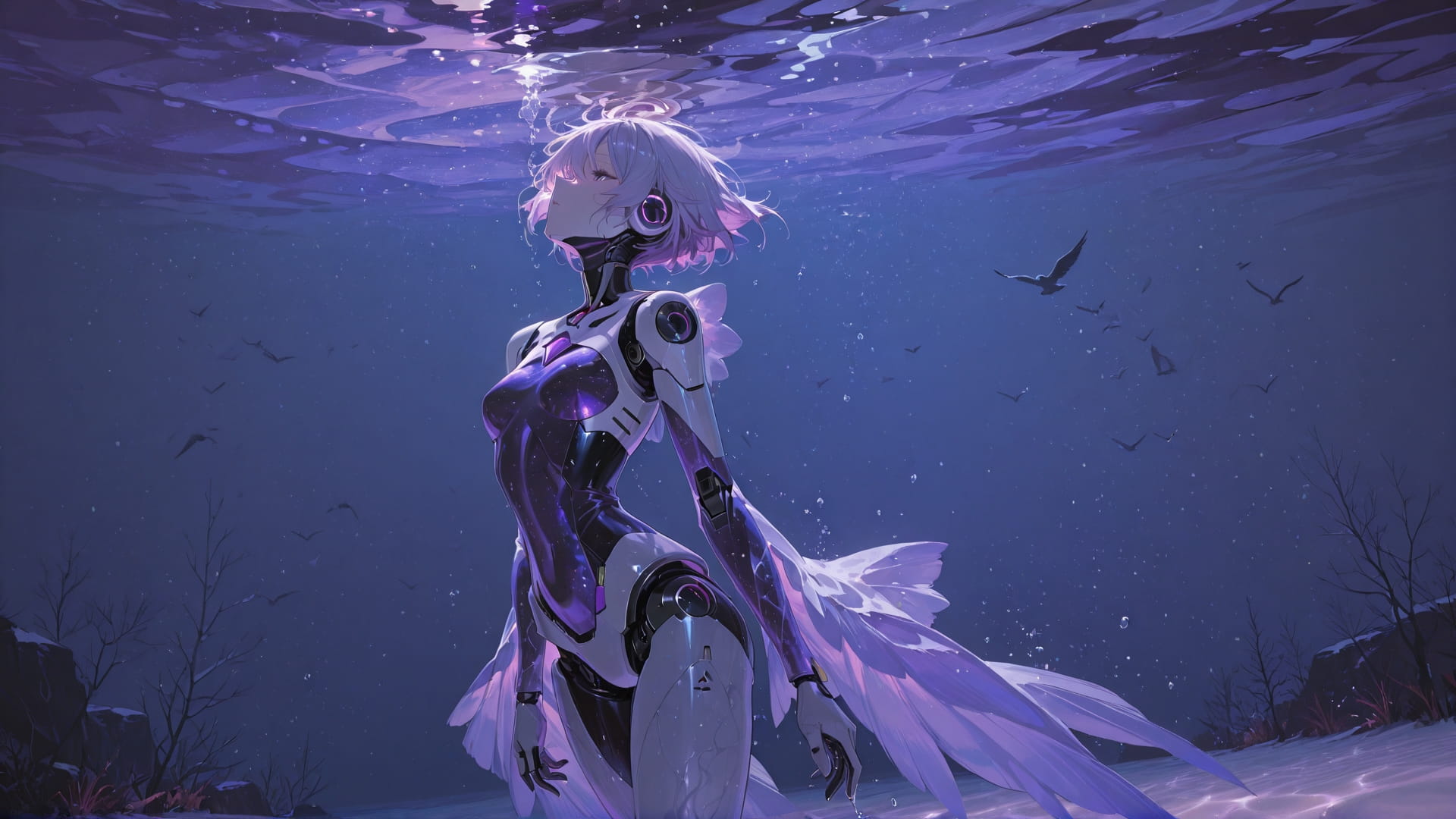 Purple Night Sea Marble smartphone wallpaper free download, vertical 16:9 format, Purple, Night, Sea, Winter