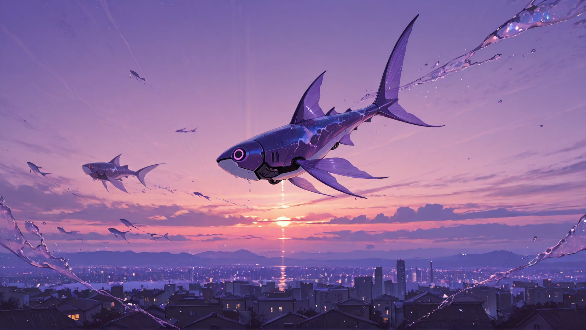 Purple Sunset City Marble smartphone wallpaper free download, vertical 16:9 format, Purple, Sunset, City, Summer