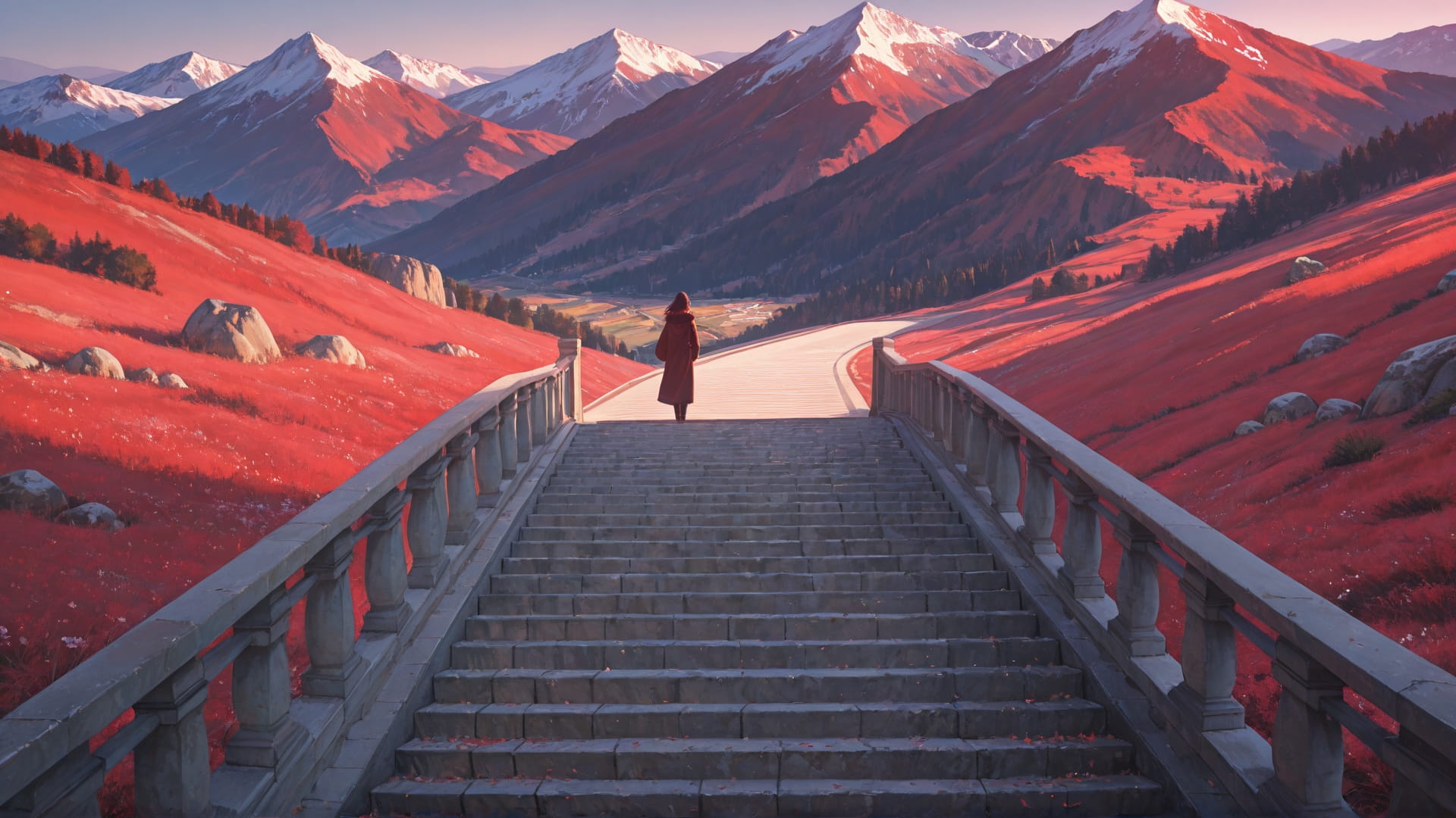 Red Afternoon Mountain Marble smartphone wallpaper free download, vertical 16:9 format, Red, Afternoon, Mountain, Spring 001