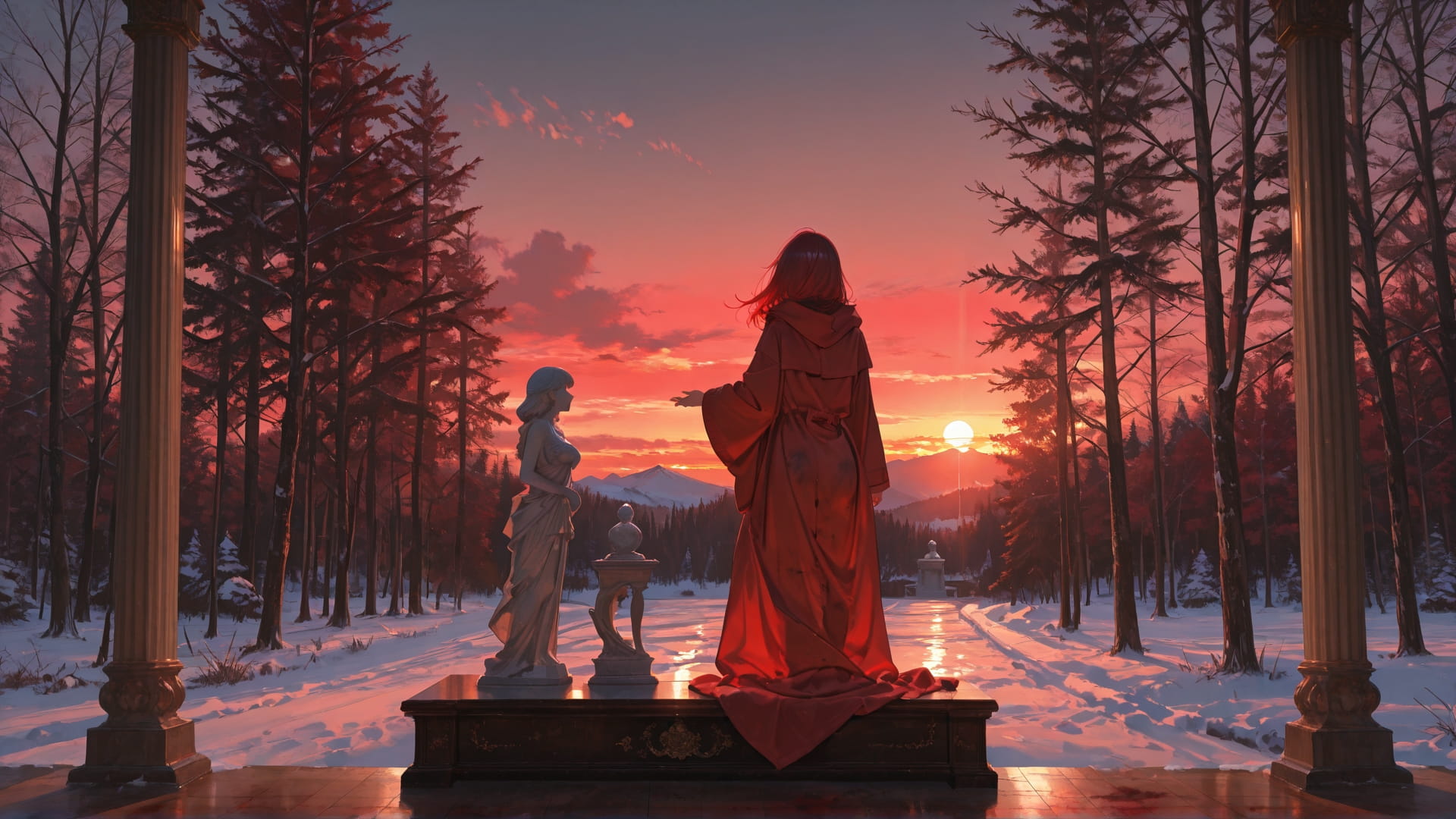 Red Sunset Nature Marble smartphone wallpaper free download, vertical 16:9 format, Red, Sunset, Nature, Winter