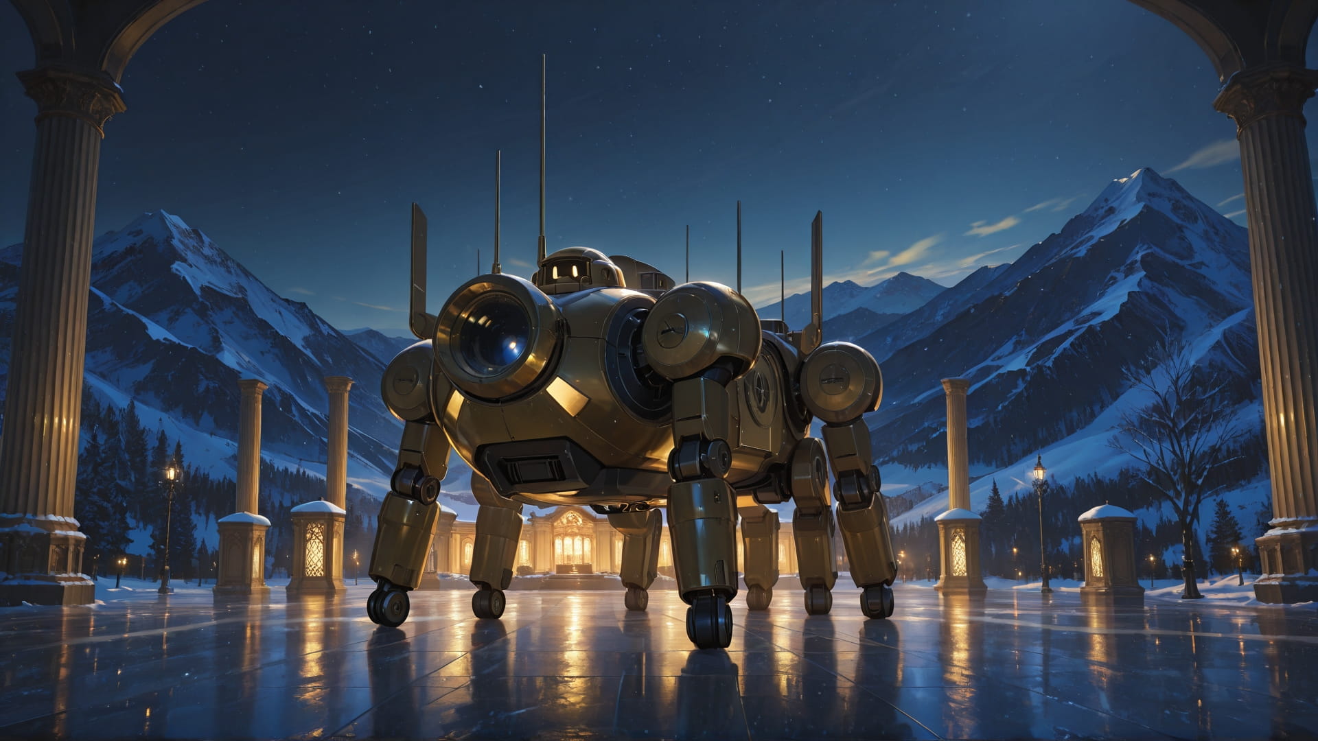 Yellow Night Mountain Marble smartphone wallpaper free download, vertical 16:9 format, Yellow, Night, Mountain, Winter