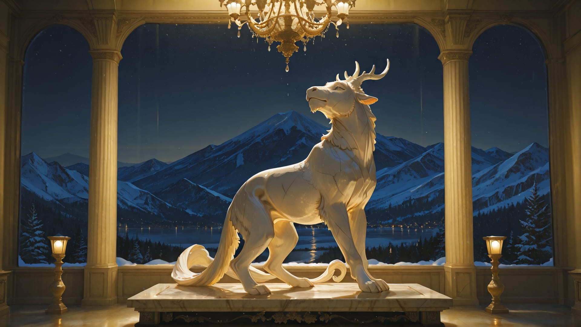 Yellow Night Mountain Marble smartphone wallpaper free download, vertical 16:9 format, Yellow, Night, Mountain, Winter 001