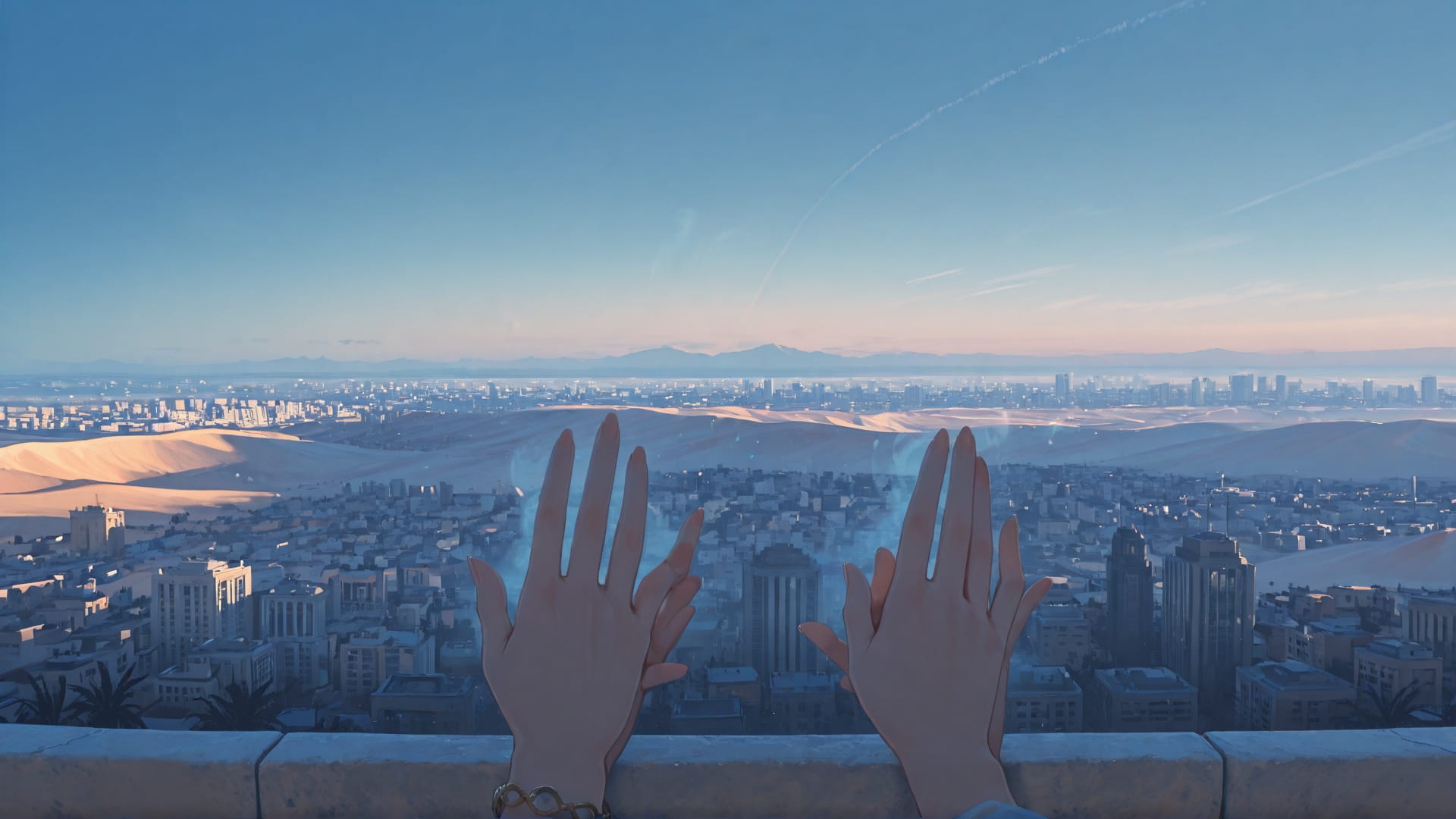 Blue Afternoon City Mirage smartphone wallpaper free download, vertical 16:9 format, Blue, Afternoon, City, Spring 001