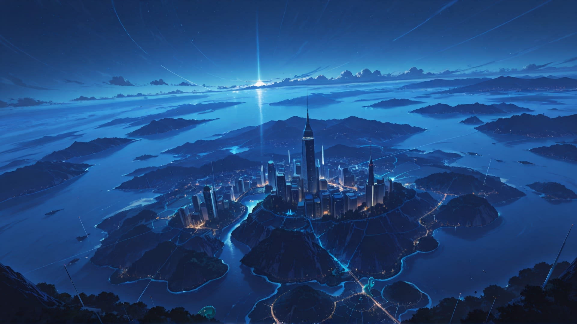 Blue Night Sea Mirage smartphone wallpaper free download, vertical 9:16 format, Blue, Night, Sea, Spring