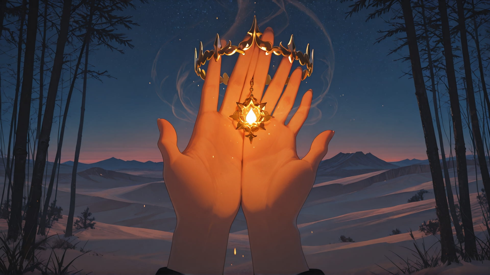 Orange Night Nature Mirage smartphone wallpaper free download, vertical 16:9 format, Orange, Night, Nature, Winter 001