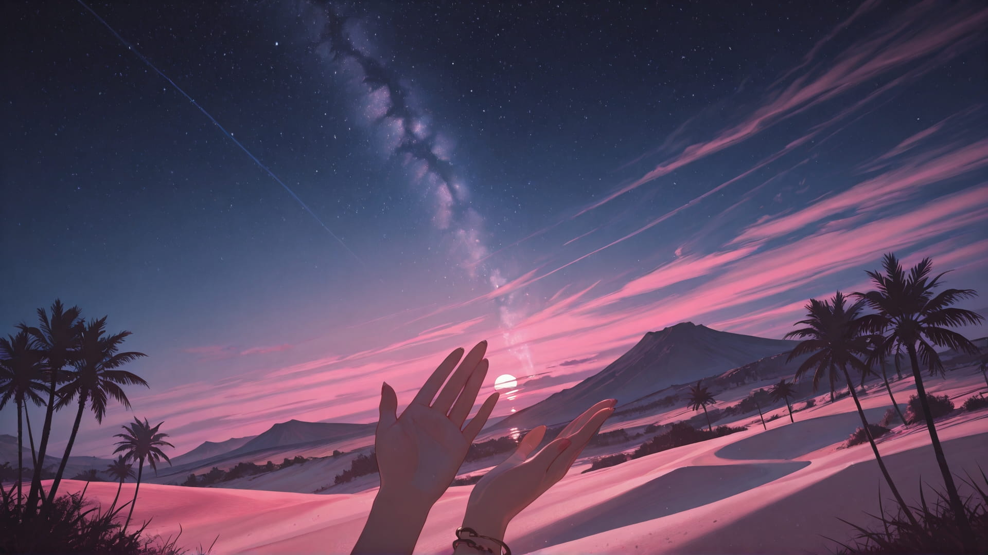 Pink Night Nature Mirage smartphone wallpaper free download, vertical 16:9 format, Pink, Night, Nature, Summer 001