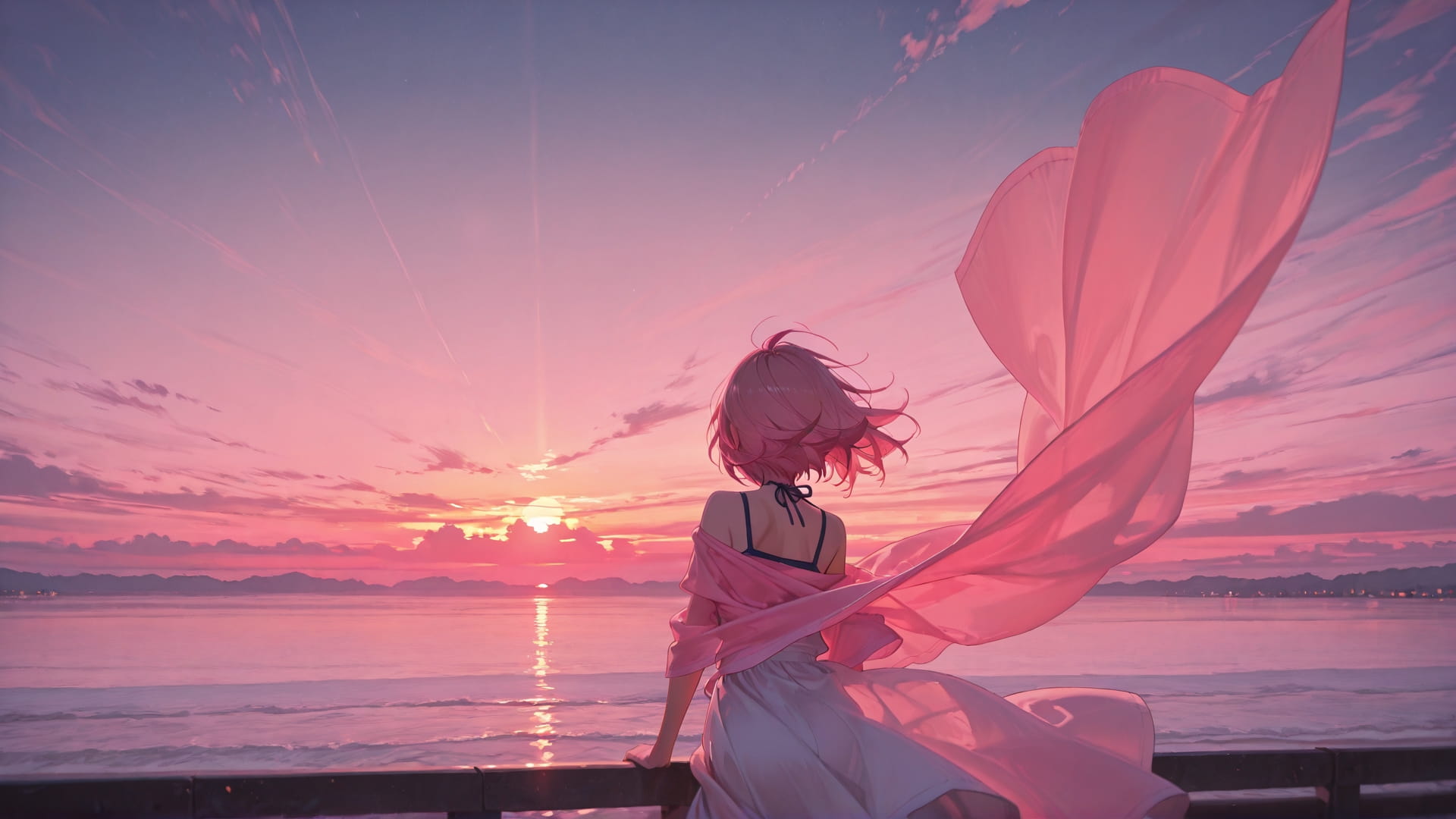 Pink Sunset Sky Mirage smartphone wallpaper free download, vertical 16:9 format, Pink, Sunset, Sky, Summer 001