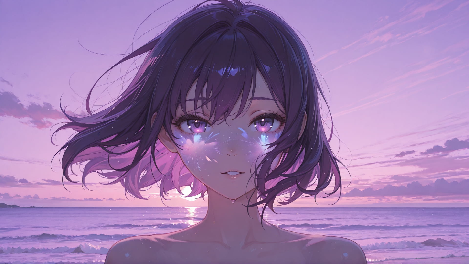 Purple Afternoon Sea Mirage smartphone wallpaper free download, vertical 16:9 format, Purple, Afternoon, Sea, Spring 001