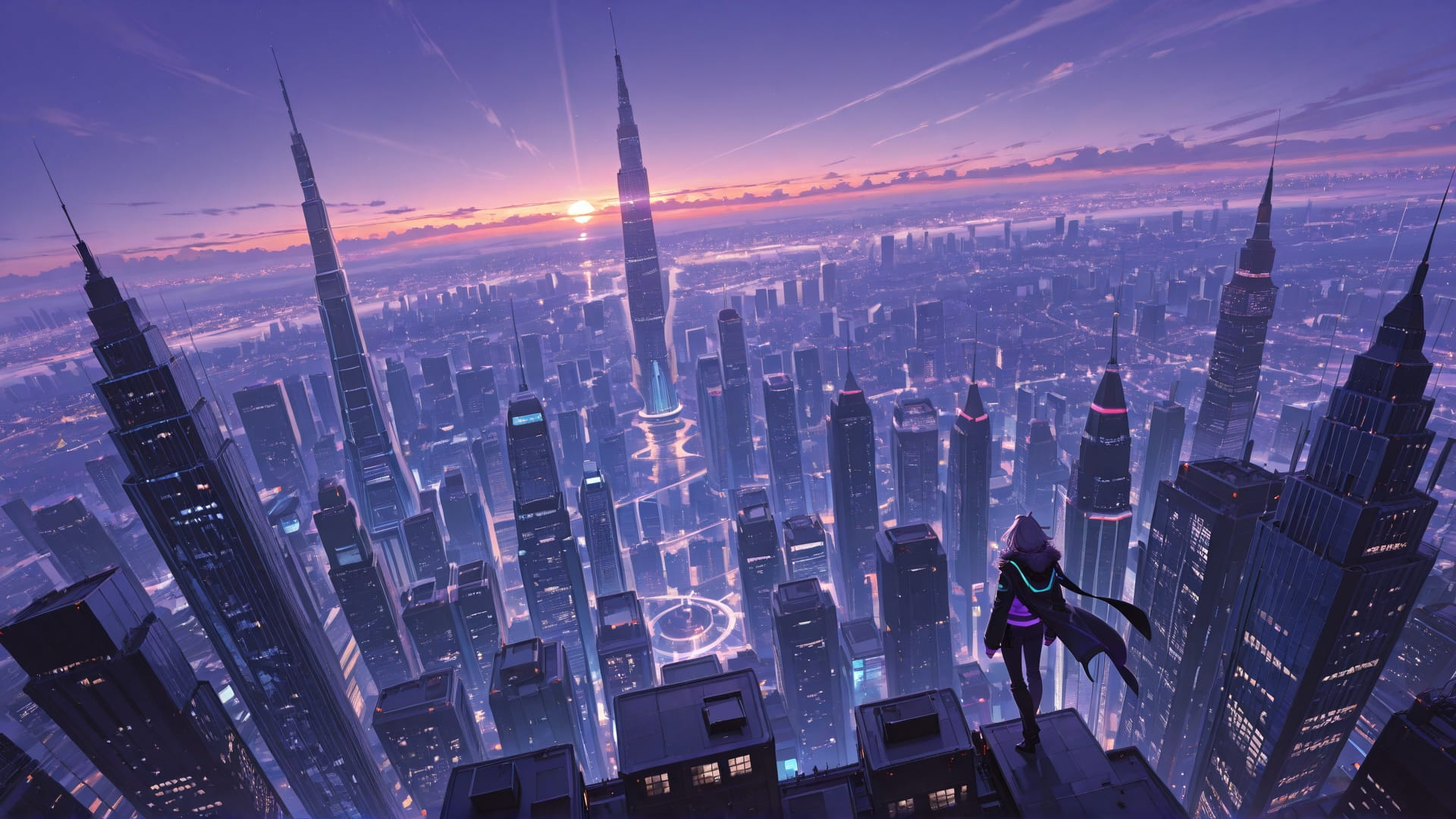 Purple Sunset City Mirage smartphone wallpaper free download, vertical 16:9 format, Purple, Sunset, City, Winter