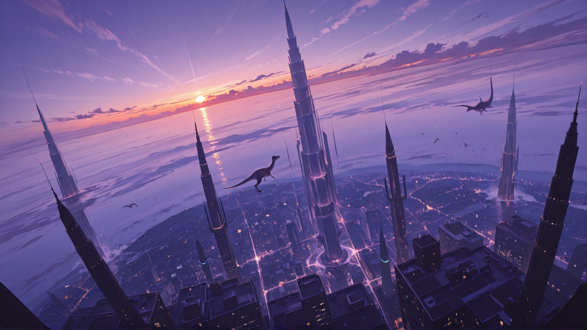 Purple Sunset Sea Mirage smartphone wallpaper free download, vertical 16:9 format, Purple, Sunset, Sea, Spring