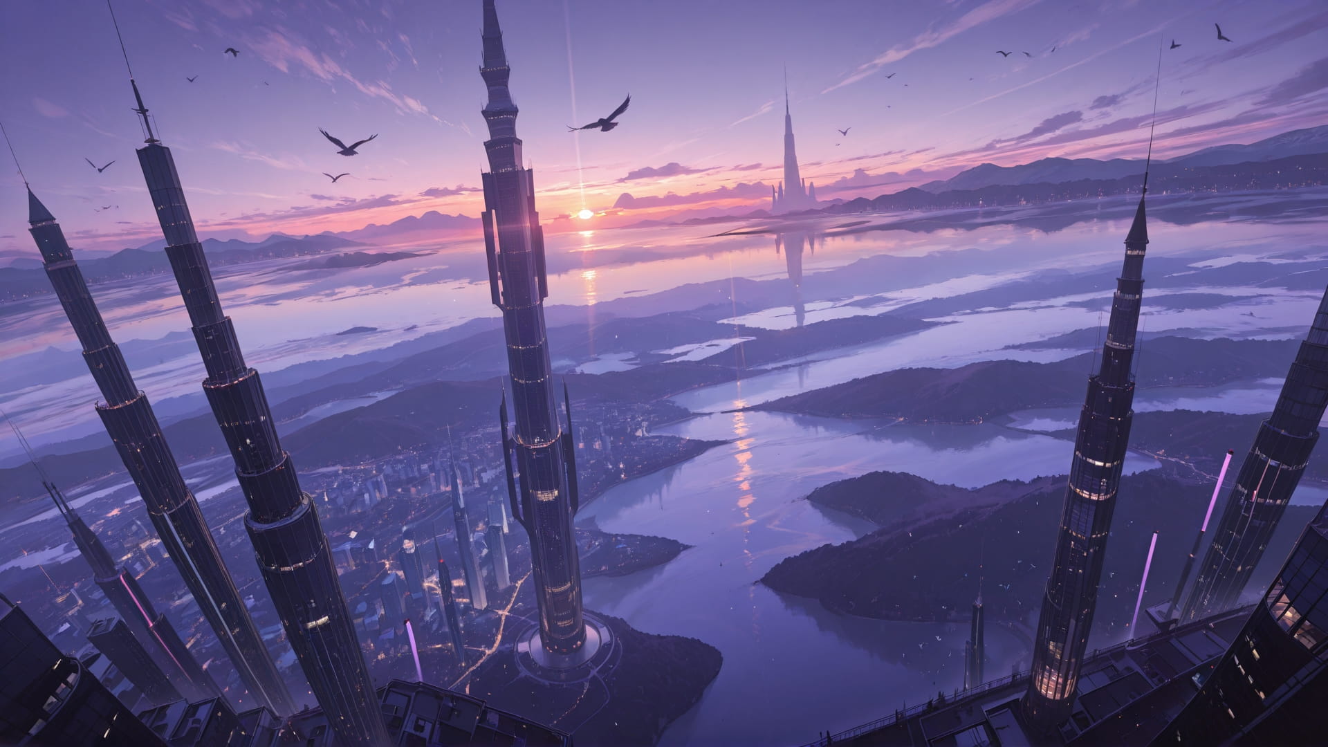 Purple Sunset Sea Mirage smartphone wallpaper free download, vertical 16:9 format, Purple, Sunset, Sea, Winter