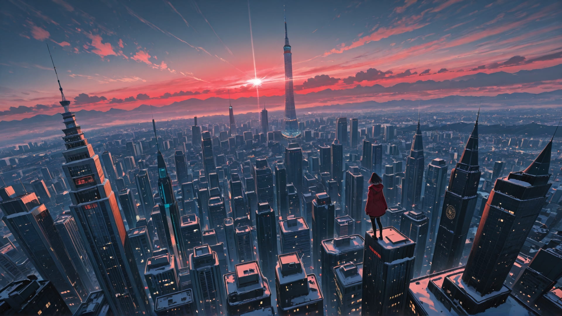 Red Afternoon City Mirage smartphone wallpaper free download, vertical 16:9 format, Red, Afternoon, City, Winter