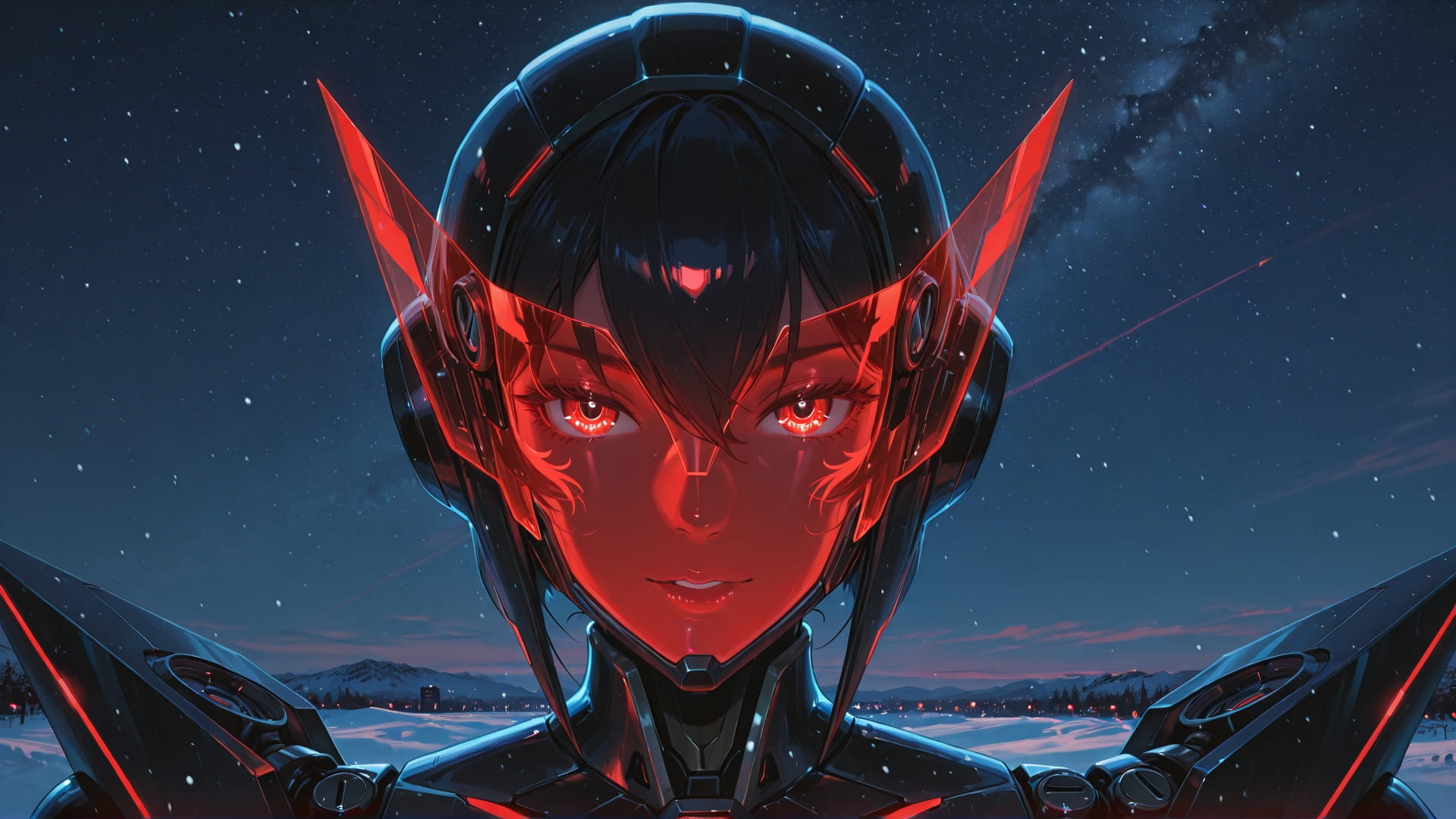 Red Night Sky Mirage smartphone wallpaper free download, vertical 16:9 format, Red, Night, Sky, Winter