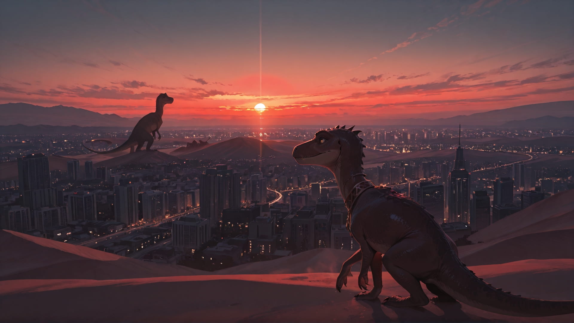 Red Sunset City Mirage smartphone wallpaper free download, vertical 16:9 format, Red, Sunset, City, Winter