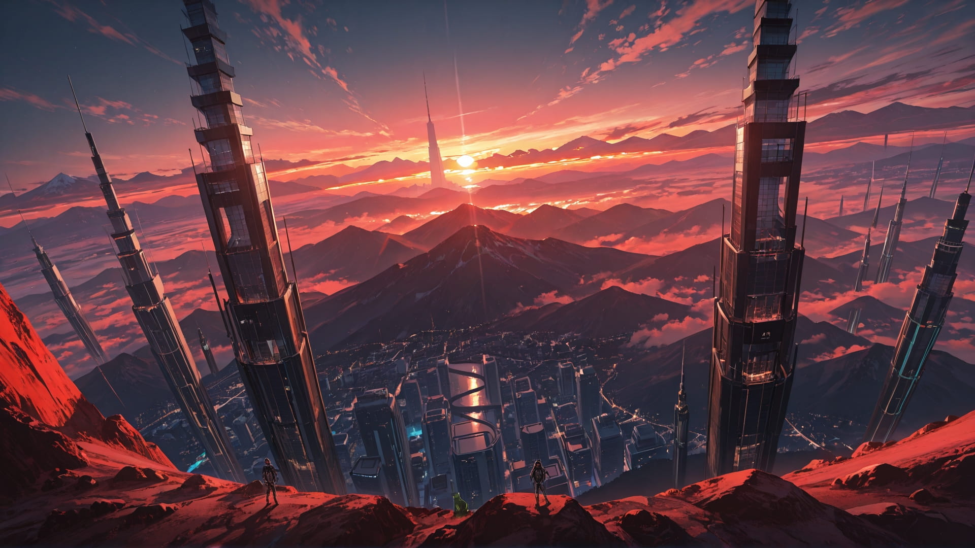 Red Sunset Mountain Mirage smartphone wallpaper free download, vertical 16:9 format, Red, Sunset, Mountain, Summer