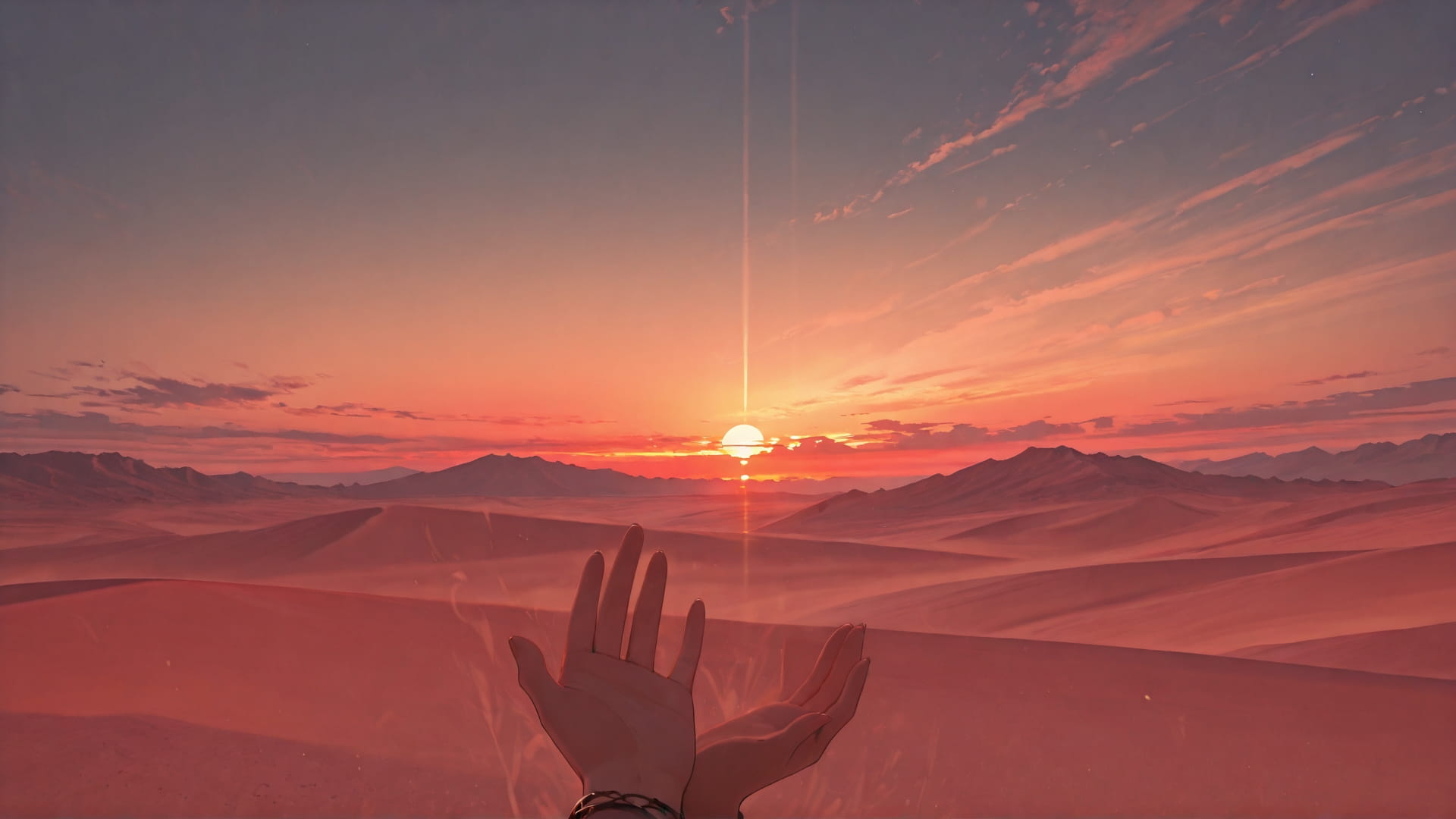 Red Sunset Sky Mirage smartphone wallpaper free download, vertical 16:9 format, Red, Sunset, Sky, Spring 001