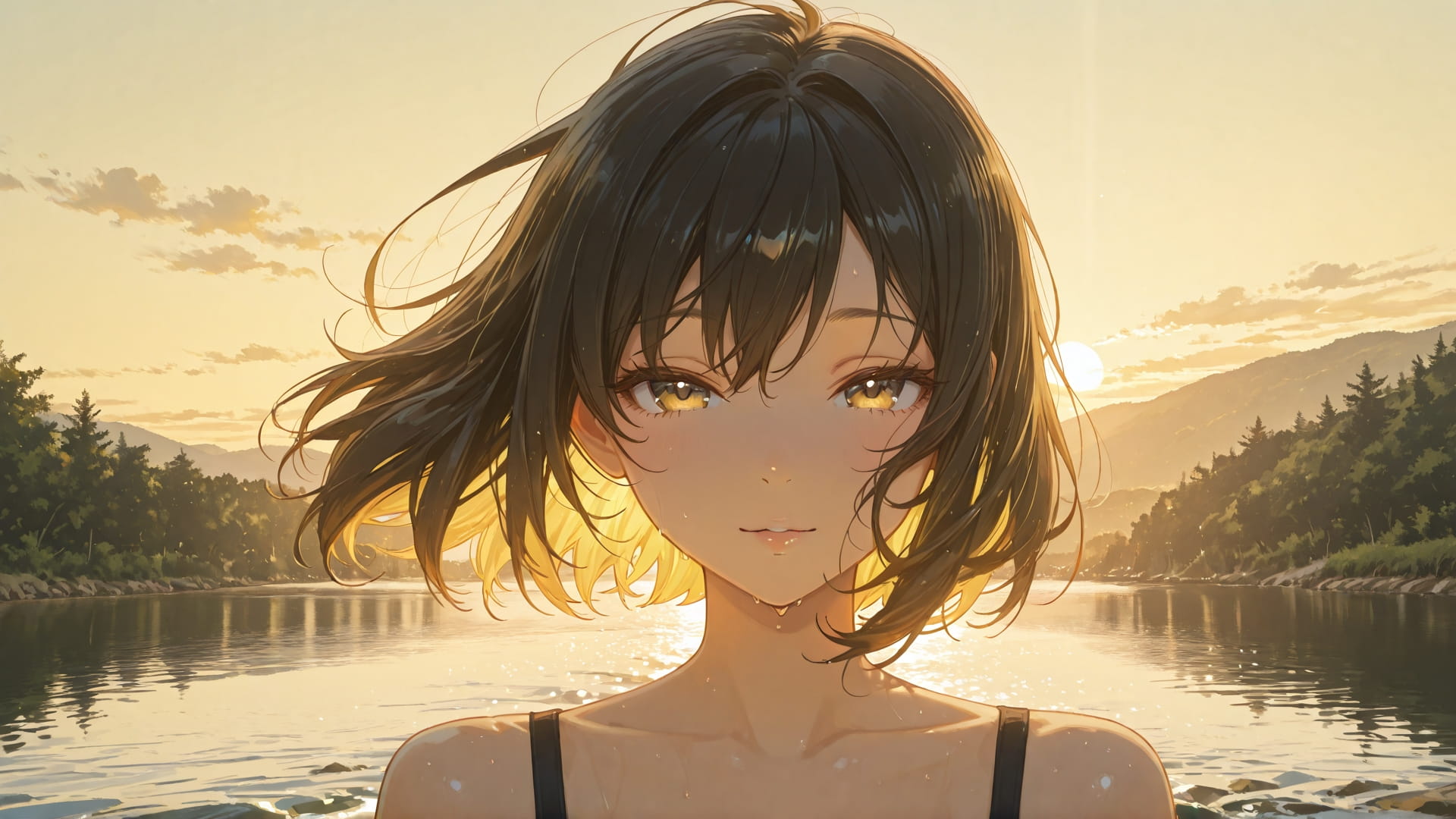 Yellow Afternoon Sea Mirage smartphone wallpaper free download, vertical 16:9 format, Yellow, Afternoon, Sea, Summer 001