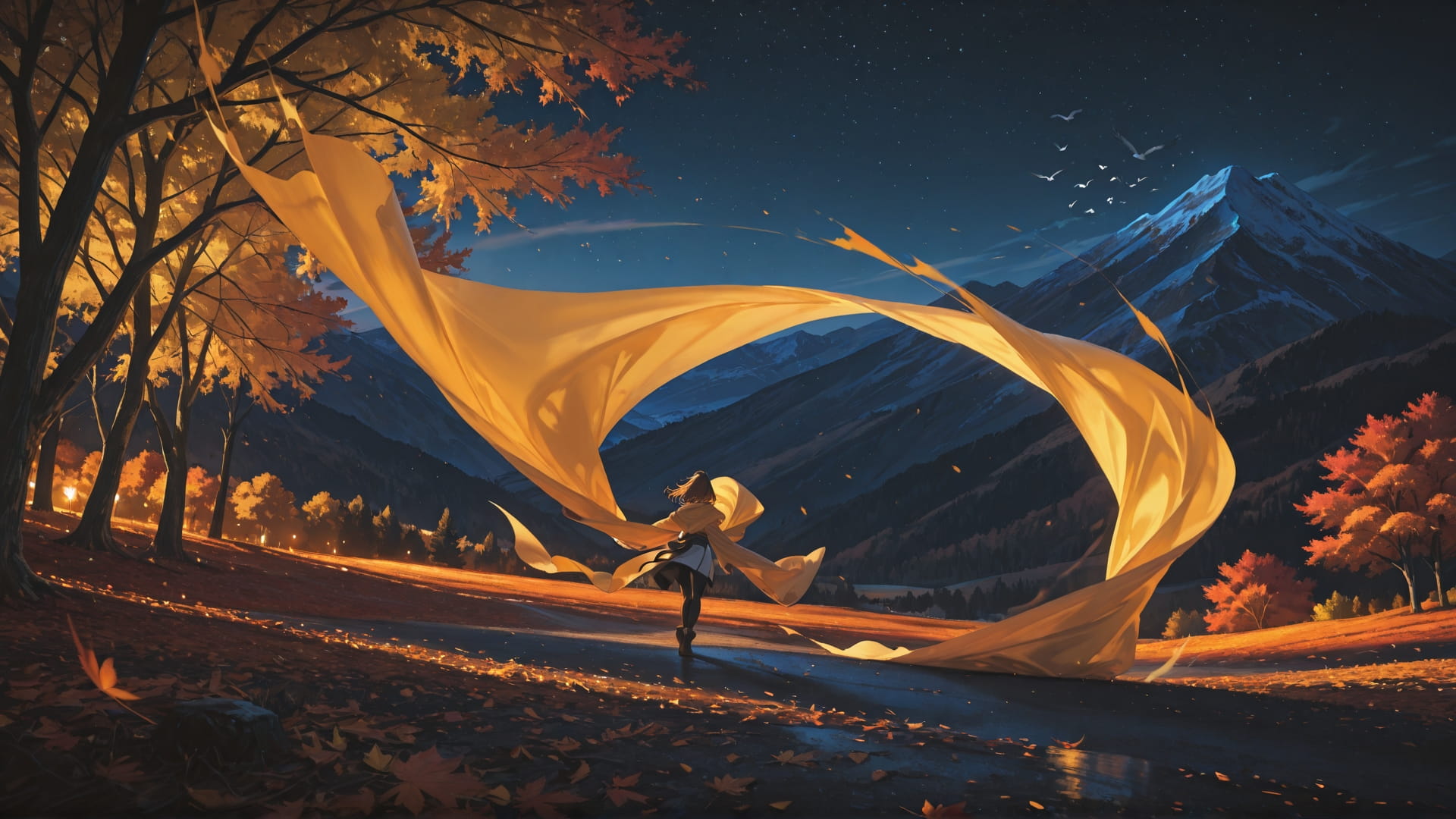 Yellow Night Mountain Mirage smartphone wallpaper free download, vertical 16:9 format, Yellow, Night, Mountain, Autumn