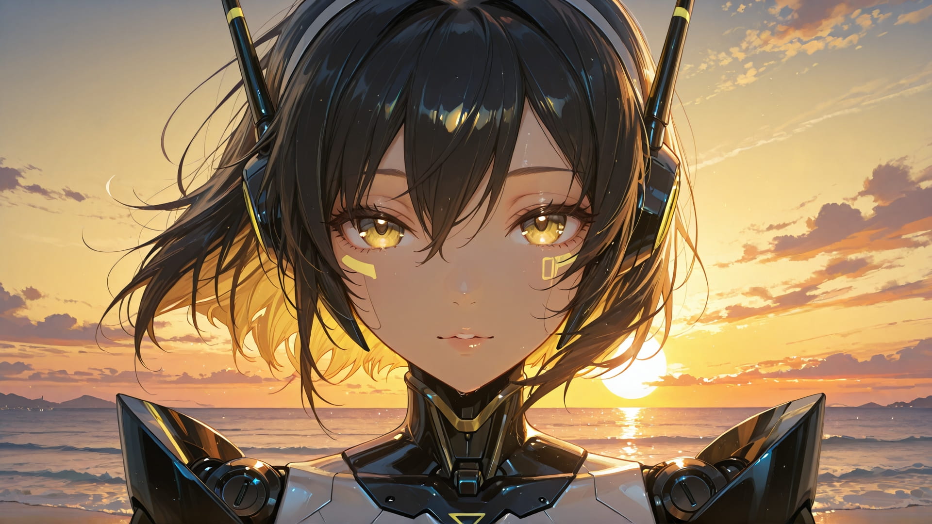 Yellow Sunset Sea Mirage smartphone wallpaper free download, vertical 16:9 format, Yellow, Sunset, Sea, Summer