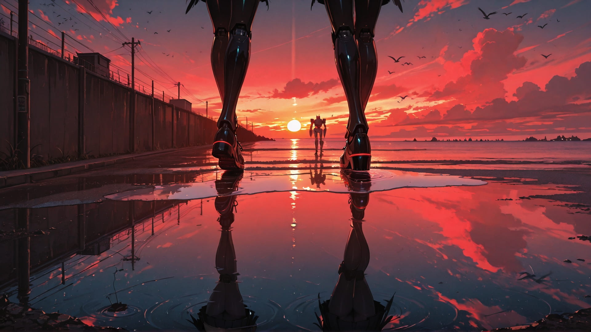 Red Sunset Sea Monsoon smartphone wallpaper free download, vertical 16:9 format, Red, Sunset, Sea, Summer