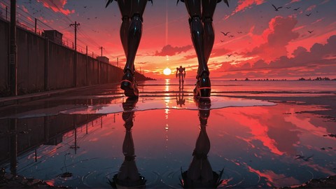 Red Sunset Sea Monsoon smartphone wallpaper free download, vertical 9:16 format, Red, Sunset, Sea, Summer