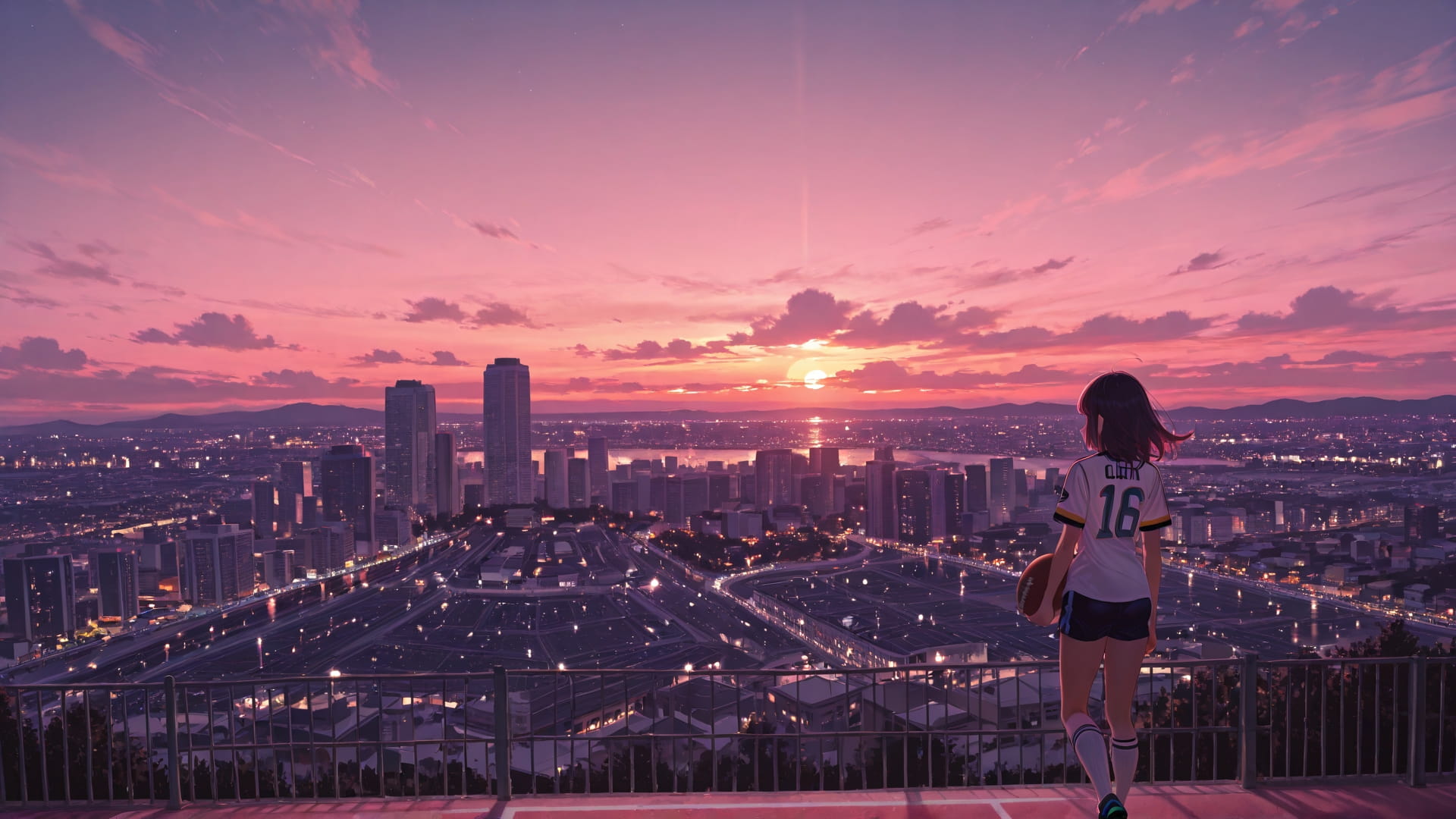 Pink Sunset City NFL smartphone wallpaper free download, vertical 16:9 format, Pink, Sunset, City, Summer 001