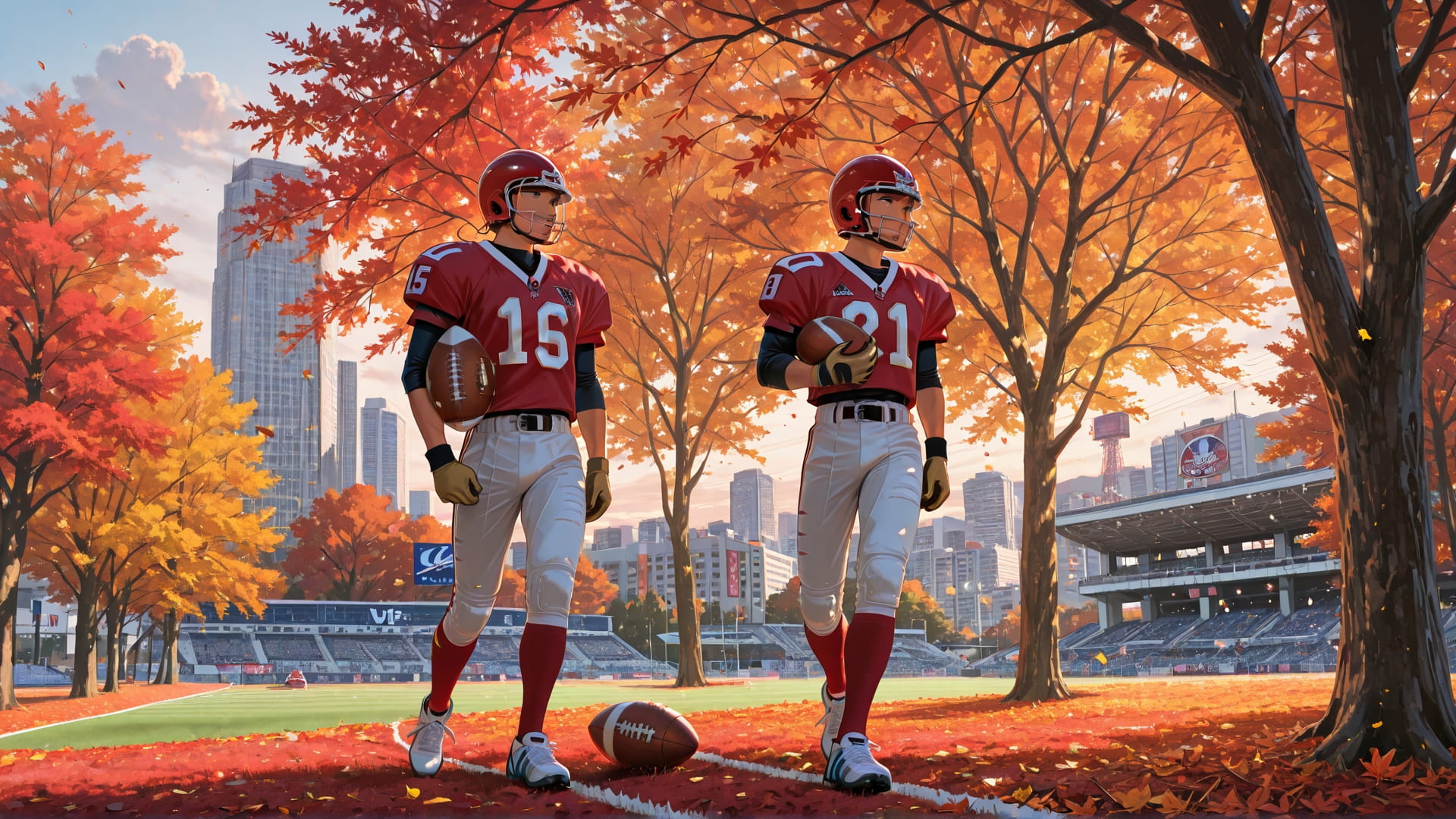 Red Afternoon City NFL smartphone wallpaper free download, vertical 16:9 format, Red, Afternoon, City, Autumn