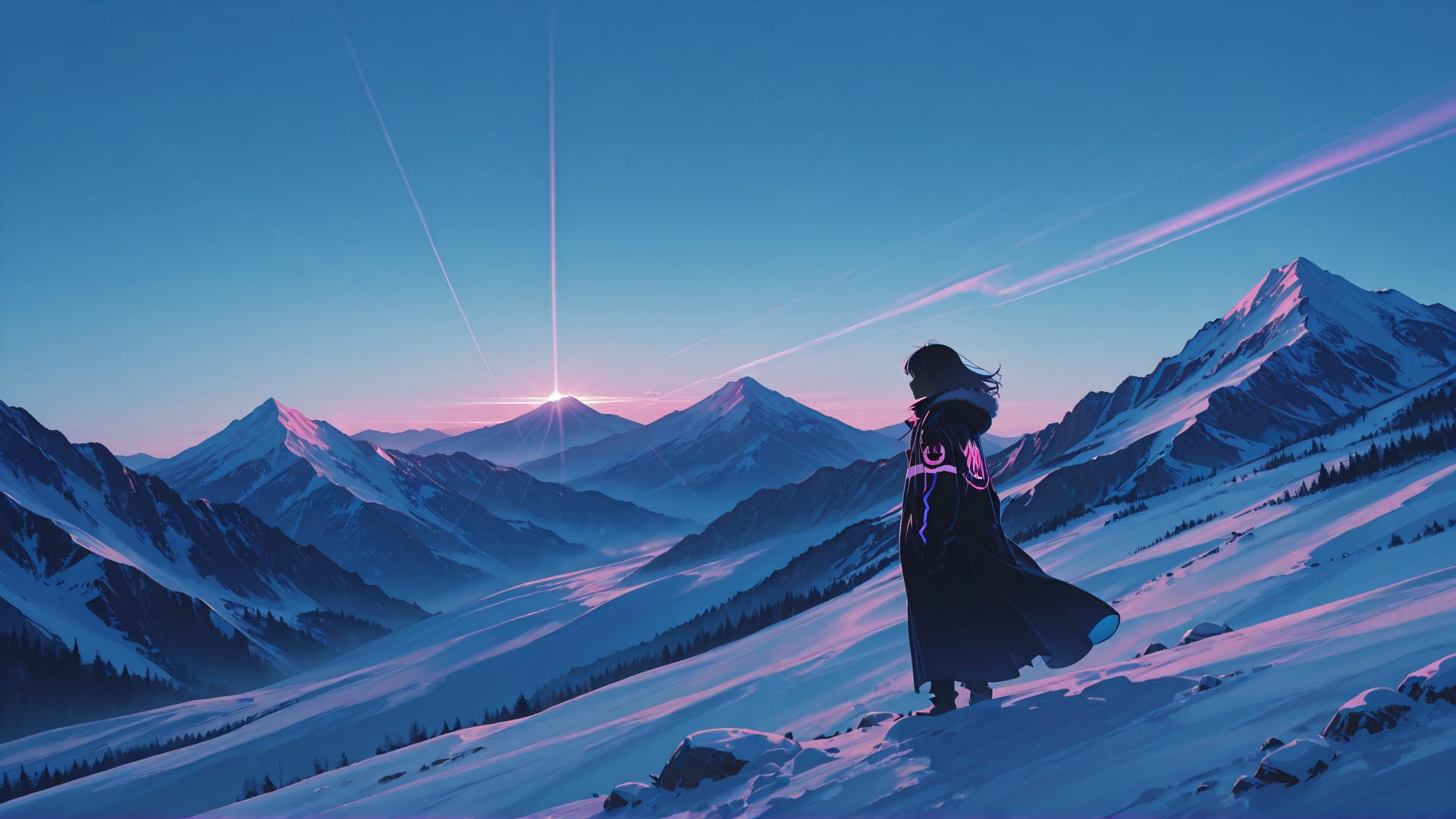 Blue Afternoon Mountain Neon smartphone wallpaper free download, vertical 16:9 format, Blue, Afternoon, Mountain, Winter 001