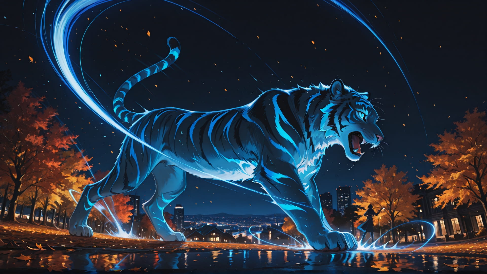 Blue Night City Neon smartphone wallpaper free download, vertical 16:9 format, Blue, Night, City, Autumn