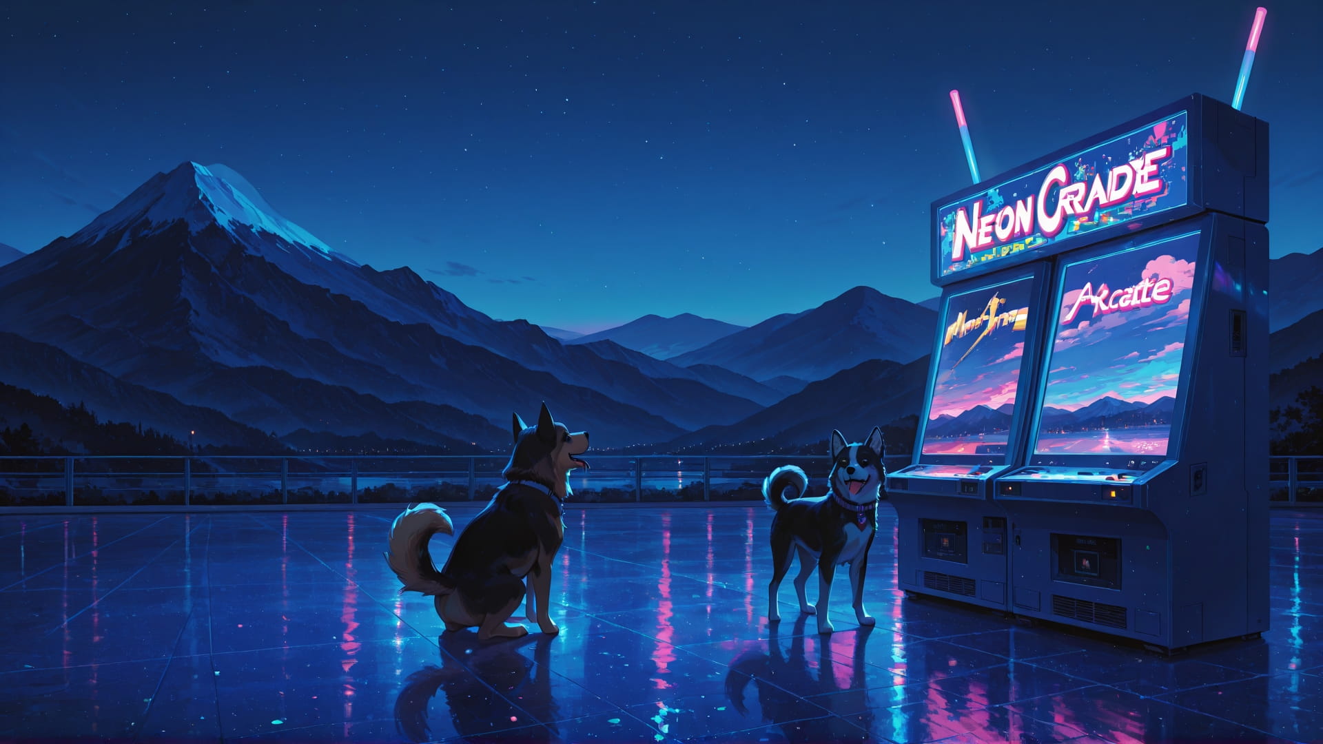 Blue Night Mountain Neon smartphone wallpaper free download, vertical 16:9 format, Blue, Night, Mountain, Summer