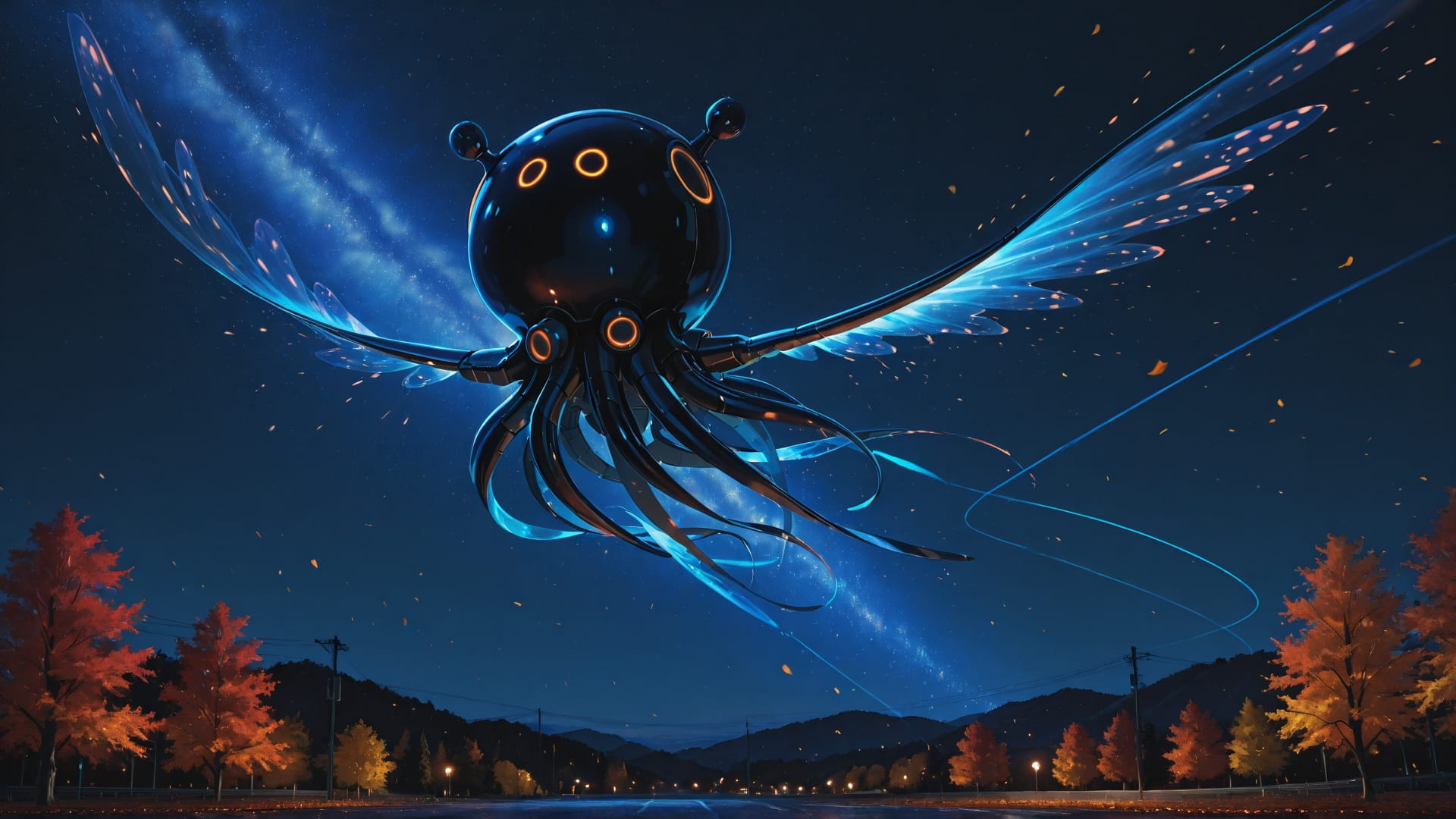 Blue Night Sky Neon smartphone wallpaper free download, vertical 16:9 format, Blue, Night, Sky, Autumn