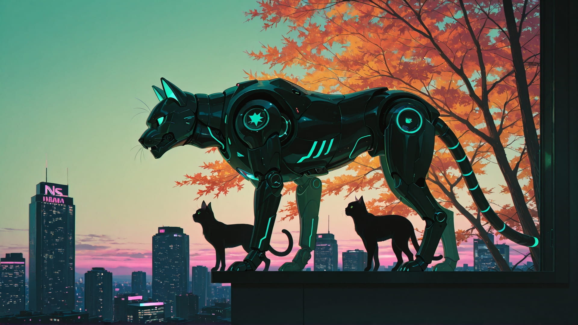 Green Afternoon City Neon smartphone wallpaper free download, vertical 16:9 format, Green, Afternoon, City, Autumn