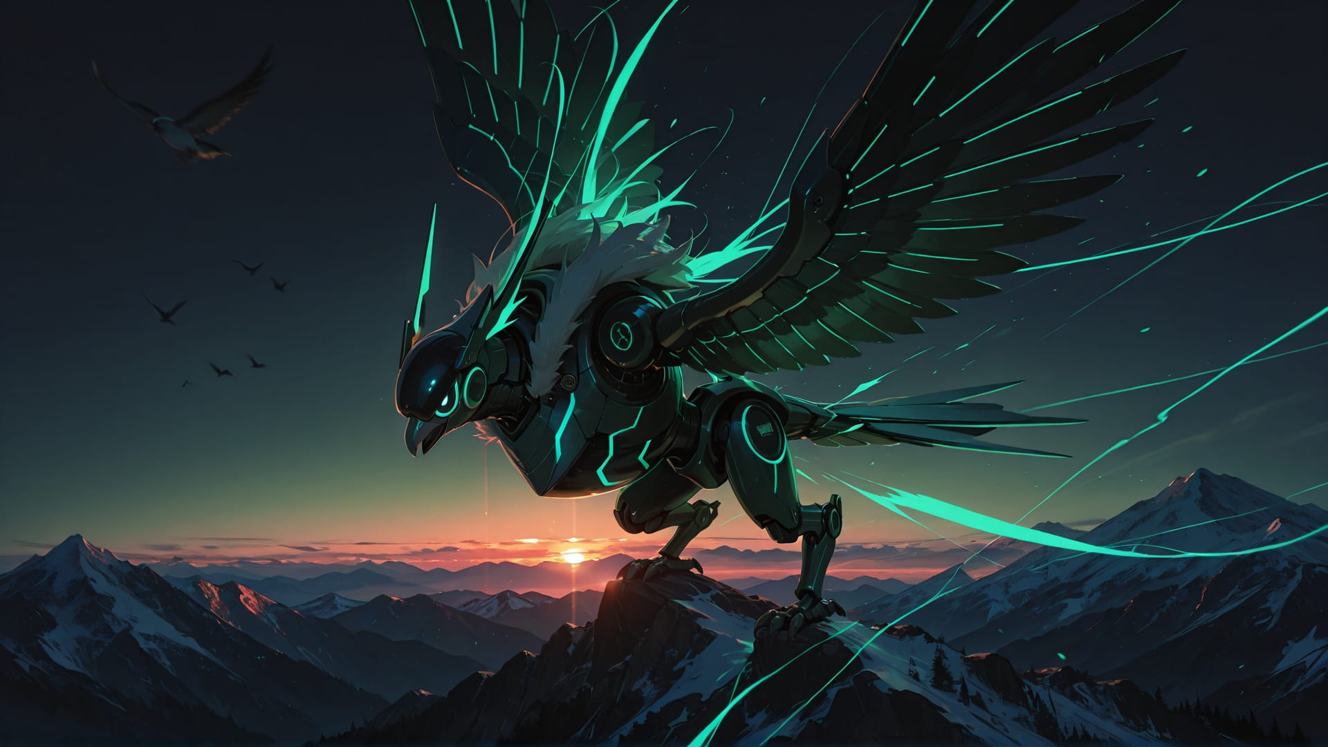 Green Sunset Mountain Neon smartphone wallpaper free download, vertical 16:9 format, Green, Sunset, Mountain, Winter