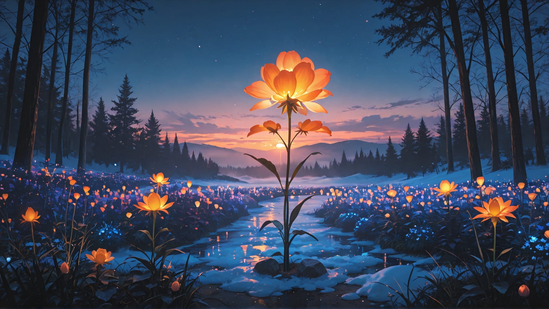 Orange Sunset Nature Neon smartphone wallpaper free download, vertical 16:9 format, Orange, Sunset, Nature, Winter 001