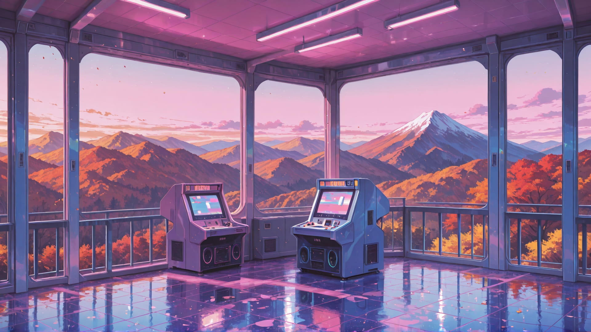 Pink Afternoon Mountain Neon smartphone wallpaper free download, vertical 16:9 format, Pink, Afternoon, Mountain, Autumn 001