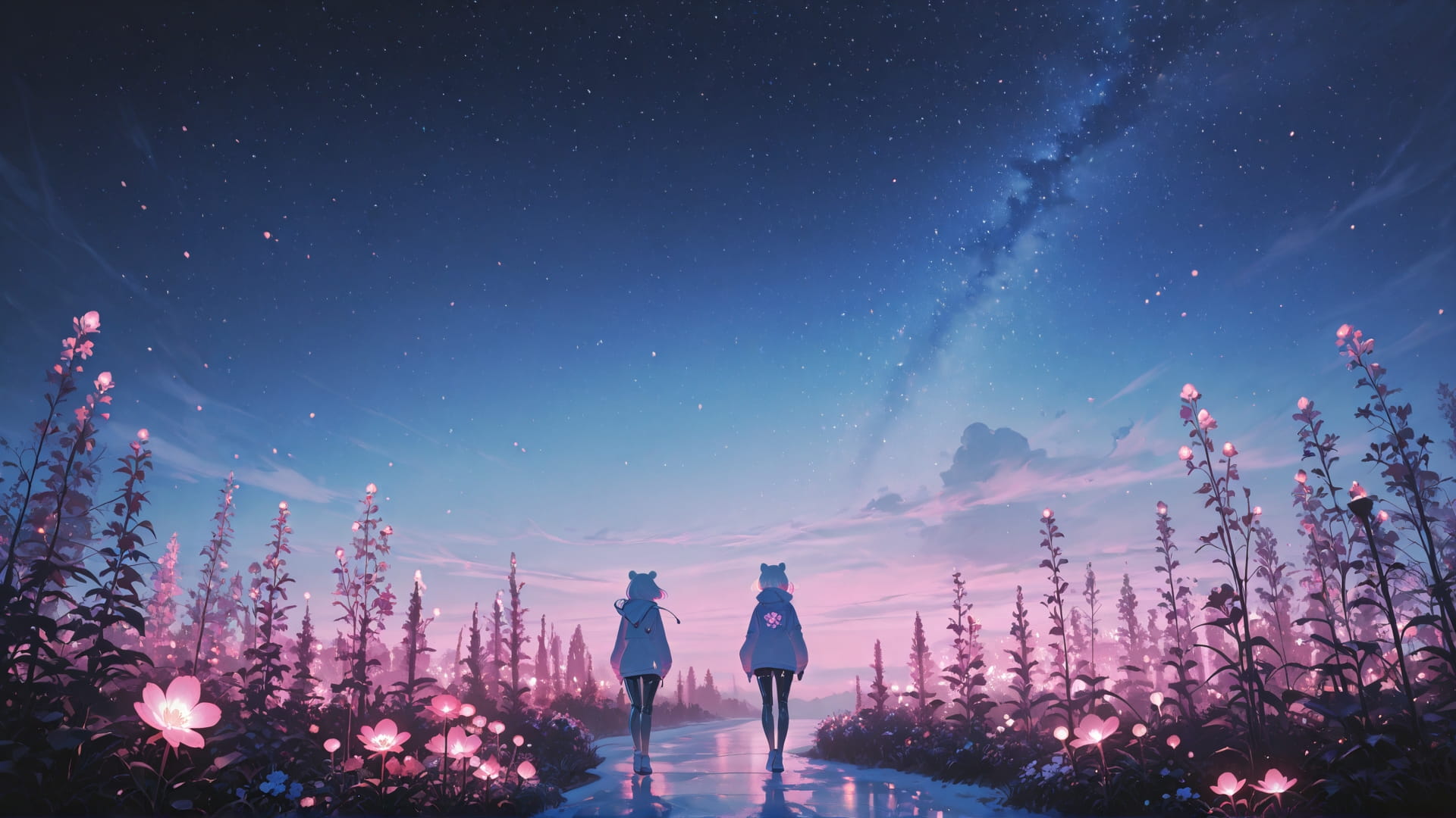 Pink Night Sky Neon smartphone wallpaper free download, vertical 16:9 format, Pink, Night, Sky, Winter