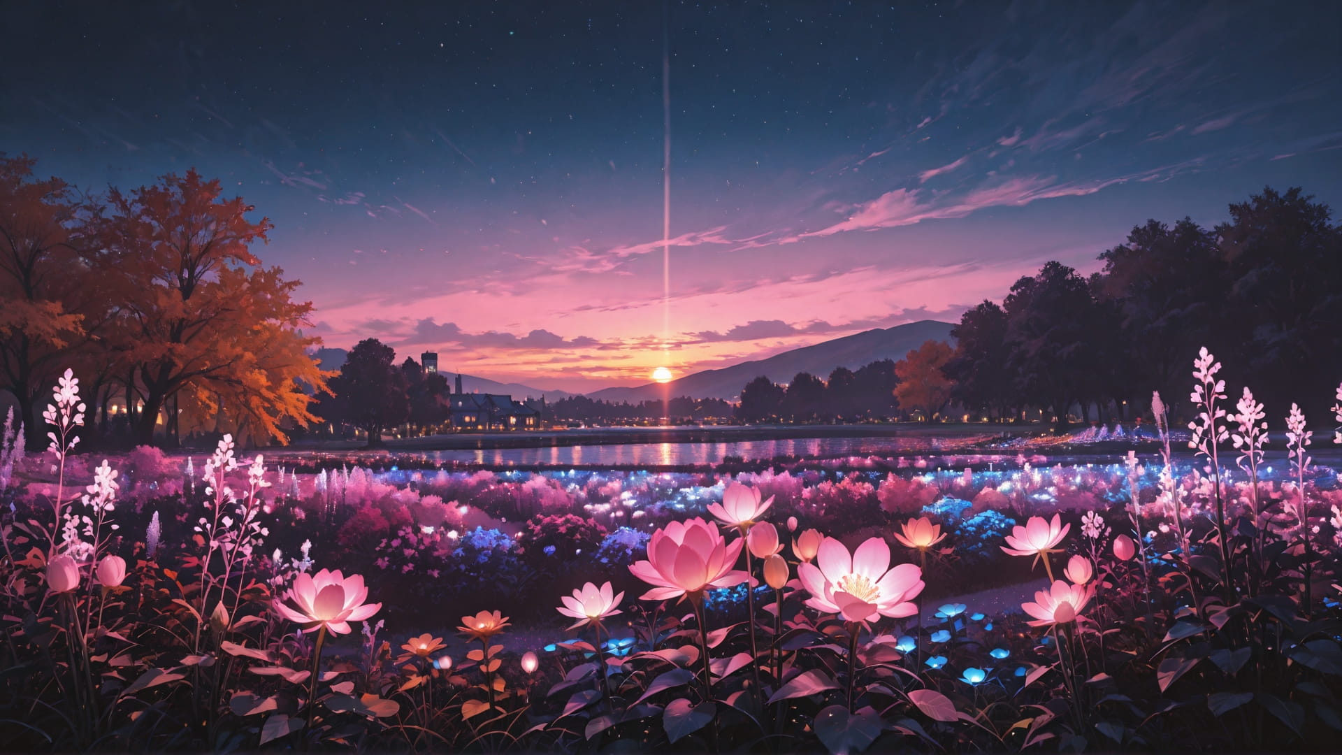 Pink Sunset City Neon smartphone wallpaper free download, vertical 16:9 format, Pink, Sunset, City, Autumn 001