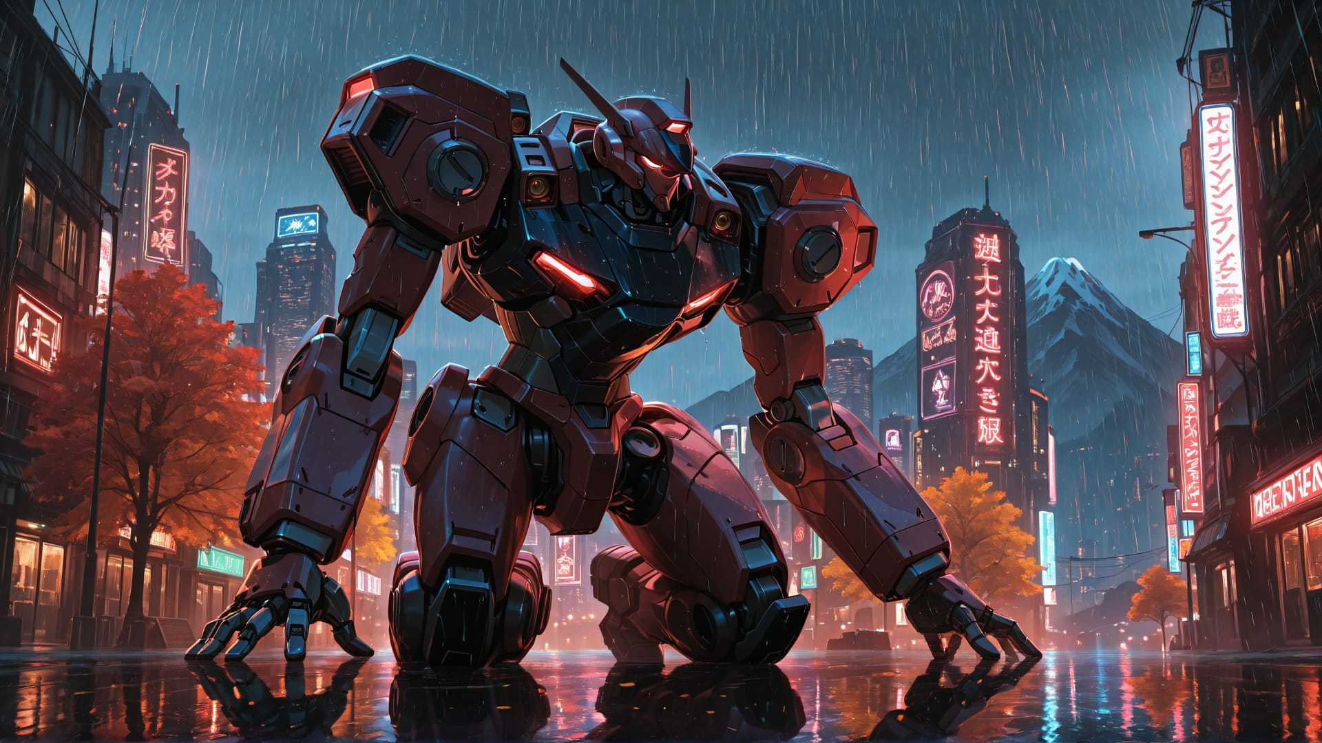 Red Afternoon Mountain Neon smartphone wallpaper free download, vertical 16:9 format, Red, Afternoon, Mountain, Autumn